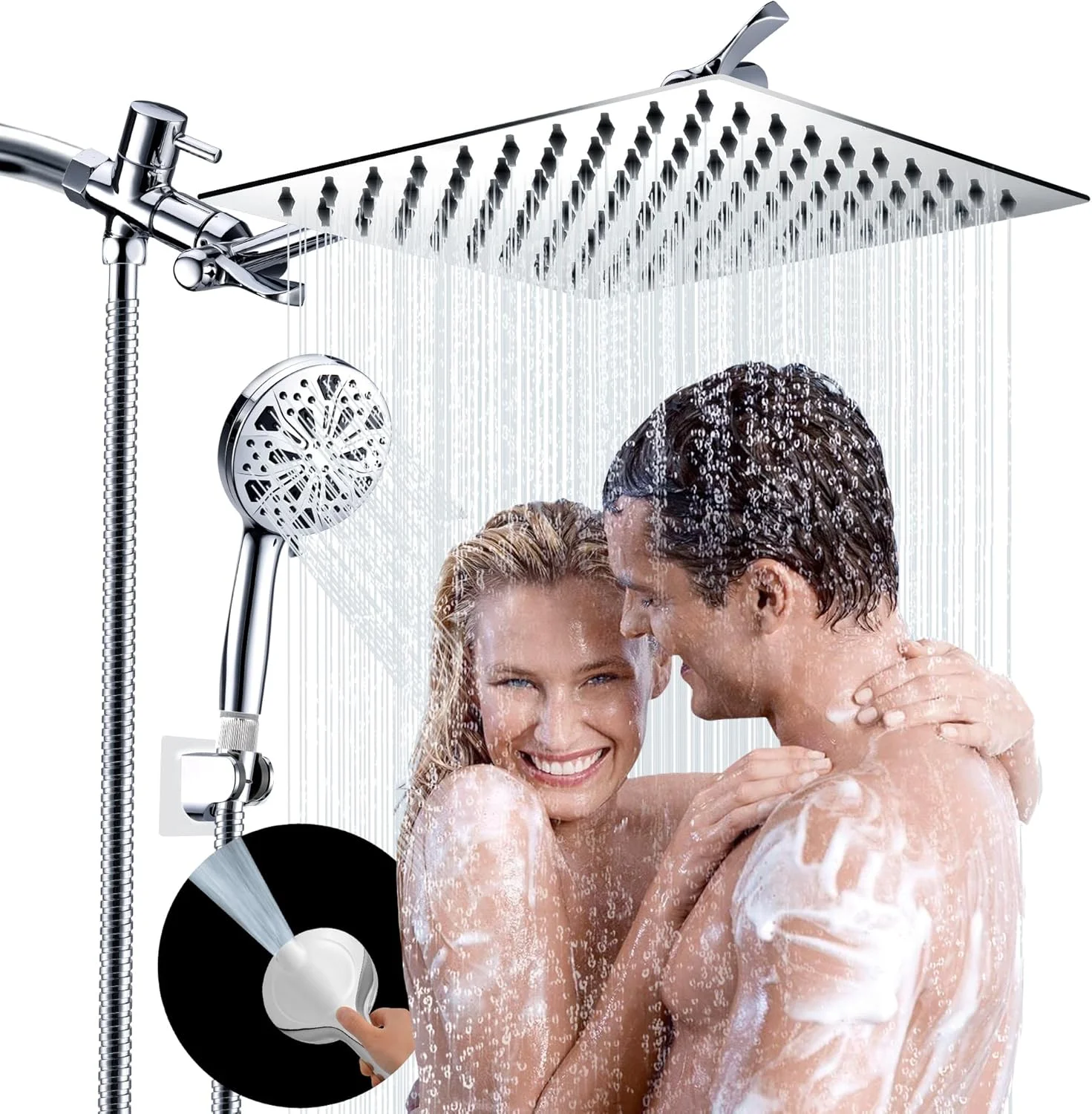 سردوش بارانی فشار قوی 12 اینچی Tomler، سردوش با بازوی اکستنشن 11 اینچی، سردوش دستی 10 حالته با نگهدارنده/شلنگ، دارای قابلیت شستشوی پرقدرت برای تمیز کردن وان، کاشی و حیوانات خانگی، تنظیم کننده جریان آب، کروم