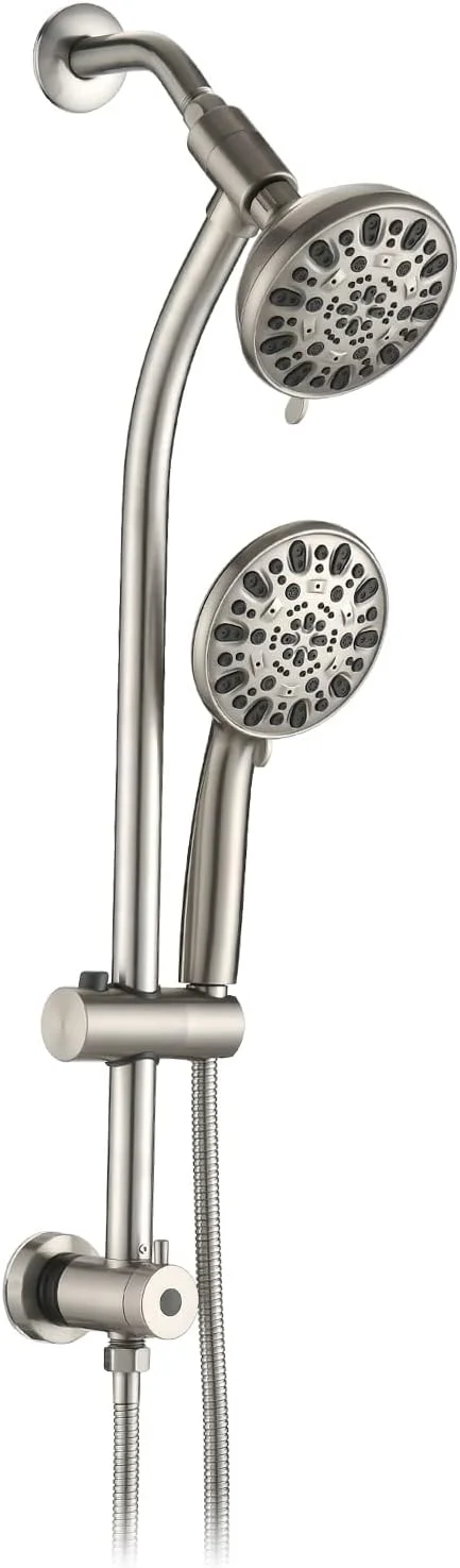 ست دوش حمام، دوش بارانی دیواری بدون نیاز به سوراخکاری، دوش دستی و سردوش، به همراه شلنگ (نیکل برس خورده)