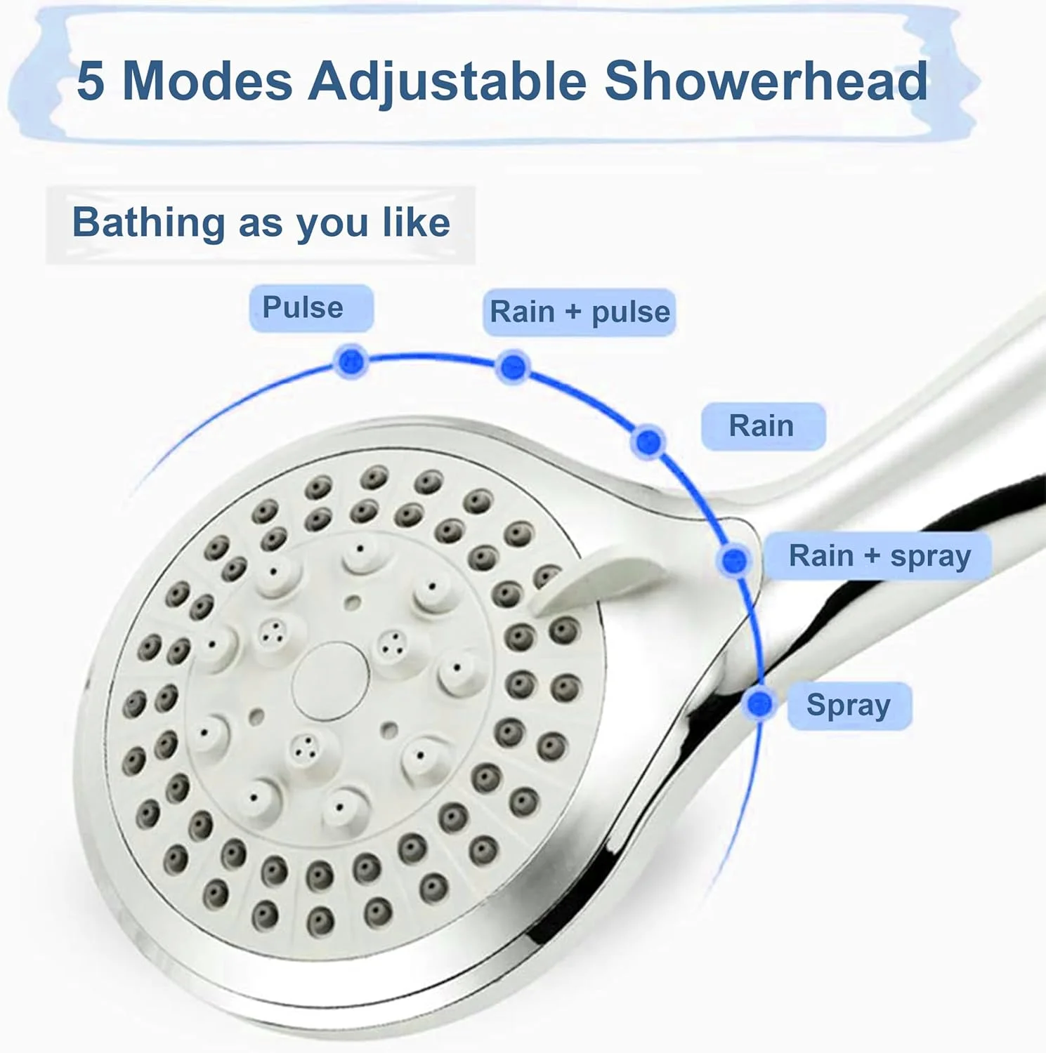 سردوش حمام HomePro با 5 حالت، سردوش دستی فوق العاده نازک با فشار قوی و قابل تنظیم - نازل سیلیکونی با گرید غذایی - سردوش های یونیورسال - کروم بهترین سردوش تقویت کننده فشار