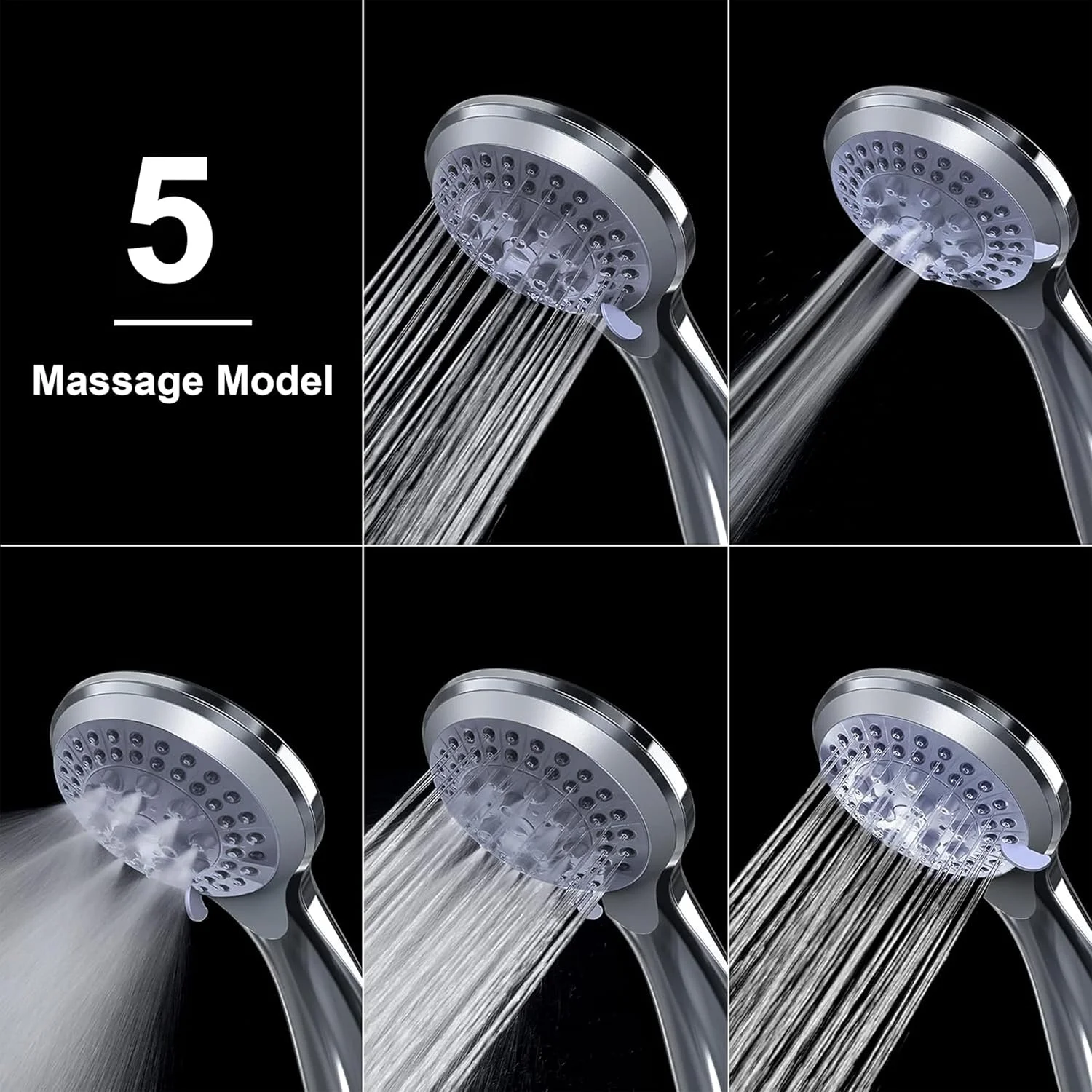 سردوش حمام HomePro با 5 حالت، سردوش دستی فوق العاده نازک با فشار قوی و قابل تنظیم - نازل سیلیکونی با گرید غذایی - سردوش های یونیورسال - کروم بهترین سردوش تقویت کننده فشار