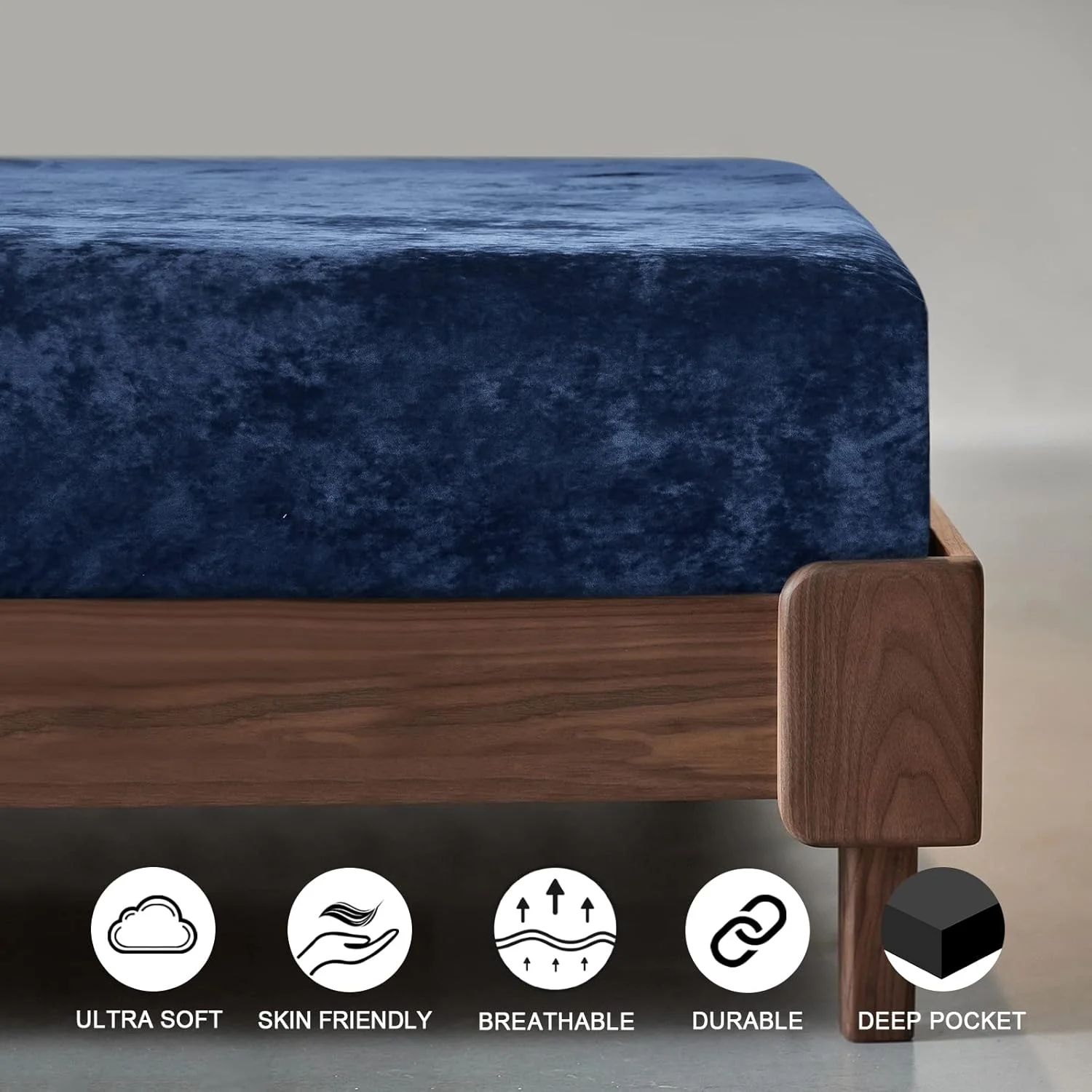 ملحفه کش‌دار مخملی PHF سایز کینگ، یک عدد ملحفه زیرین فلانل بسیار نرم و راحت با جیب عمیق 15 اینچی، مناسب برای پاییز، زمستان و بهار، بدون روبالشی، آبی سرمه‌ای