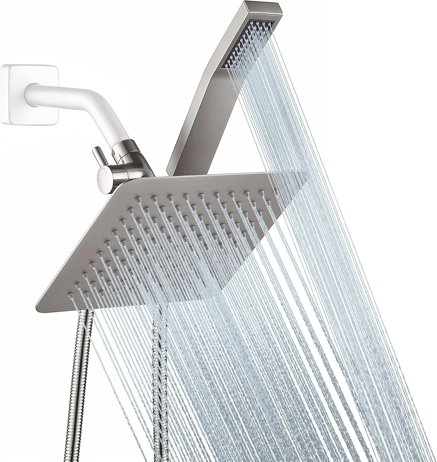 سردوش بارانی مربعی فلزی 8 اینچی به همراه اسپری دستی، سردوش دوتایی با شلنگ انعطاف پذیر فوق العاده بلند 70 اینچی و سوئیچ 3 طرفه نرم (نیکل برس خورده)