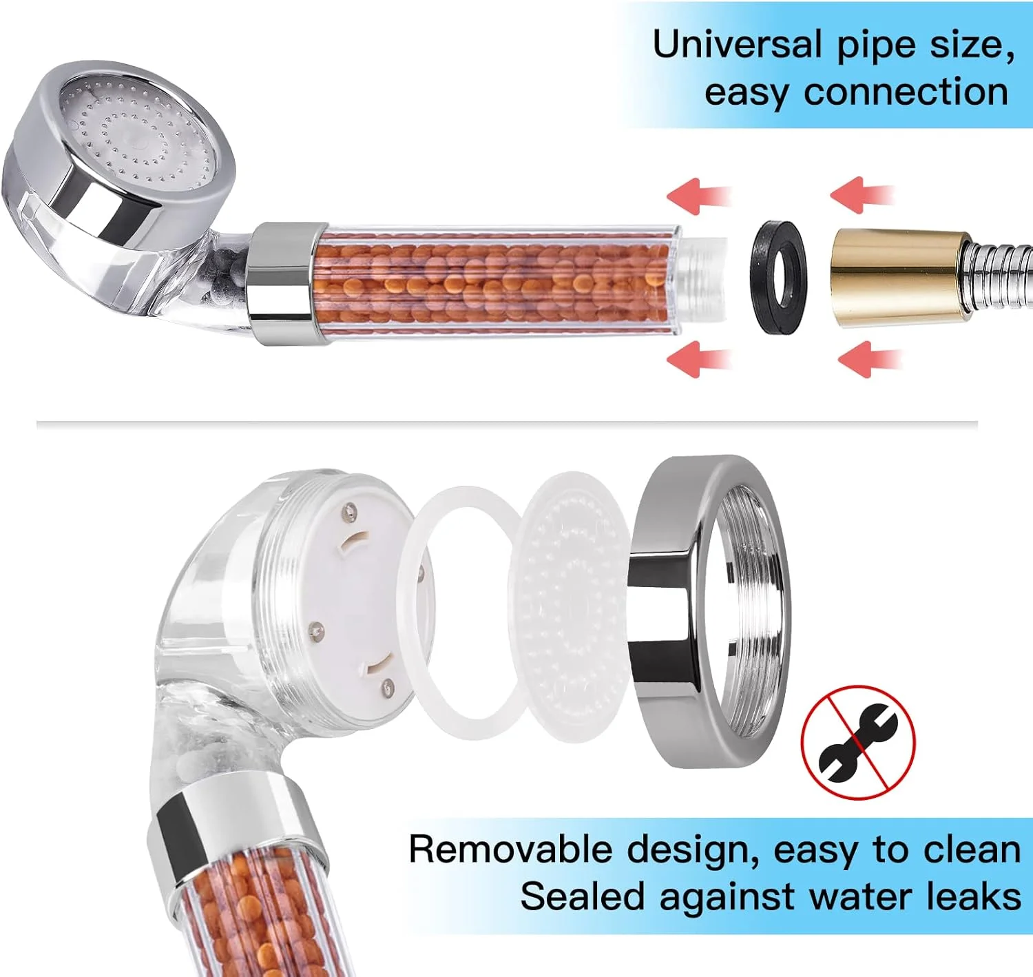 سردوش حمام آپارو با سردوشی دستی و فیلتر، سردوش های فشار قوی LED با فیلتر برای پوست و موی خشک، مناسب برای شلنگ 1/2 اینچ