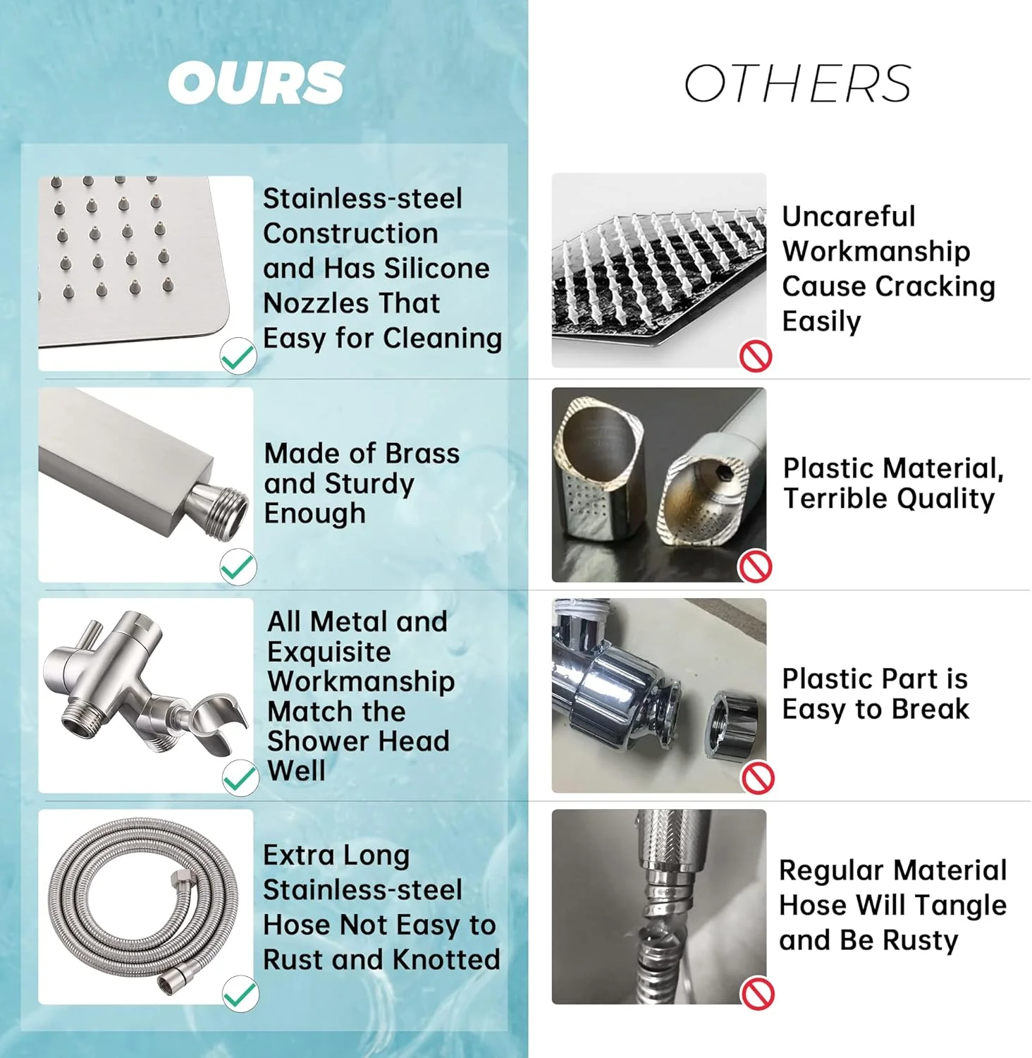 سردوش بارانی مربعی فلزی 8 اینچی به همراه اسپری دستی، سردوش دوتایی با شلنگ انعطاف پذیر فوق العاده بلند 70 اینچی و سوئیچ 3 طرفه نرم (نیکل برس خورده)