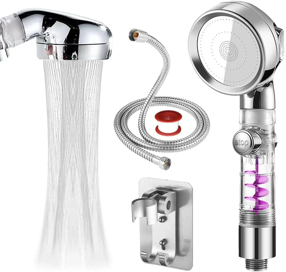 سردوش حمام فشار قوی با سر دوشی دستی، سردوش توربو با فیلتر، سردوشی های جداشدنی صرفه جویی در آب با کلید روشن/خاموش، سردوش هیدرو جت با 3 حالت اسپری به همراه شلنگ و براکت