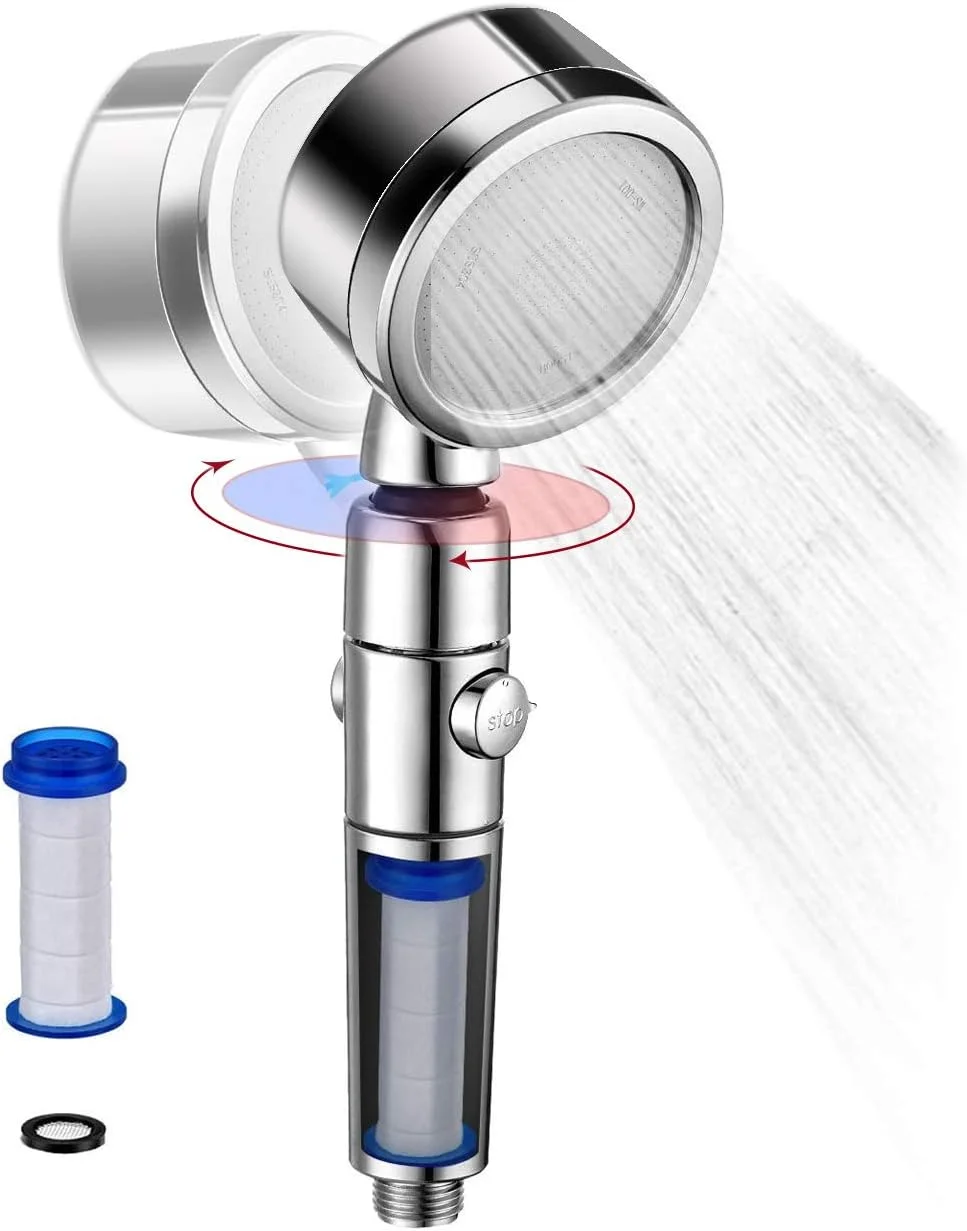 سردوش دستی و مجموعه فیلتر سردوش وابورس، فشار قوی با 3 حالت قابل تنظیم، صرفه جویی 70 درصدی در مصرف آب، دکمه روشن/خاموش، ضد نشت، نسخه به روز شده 2020، نقره ای. تصفیه کننده آب، حذف کلر