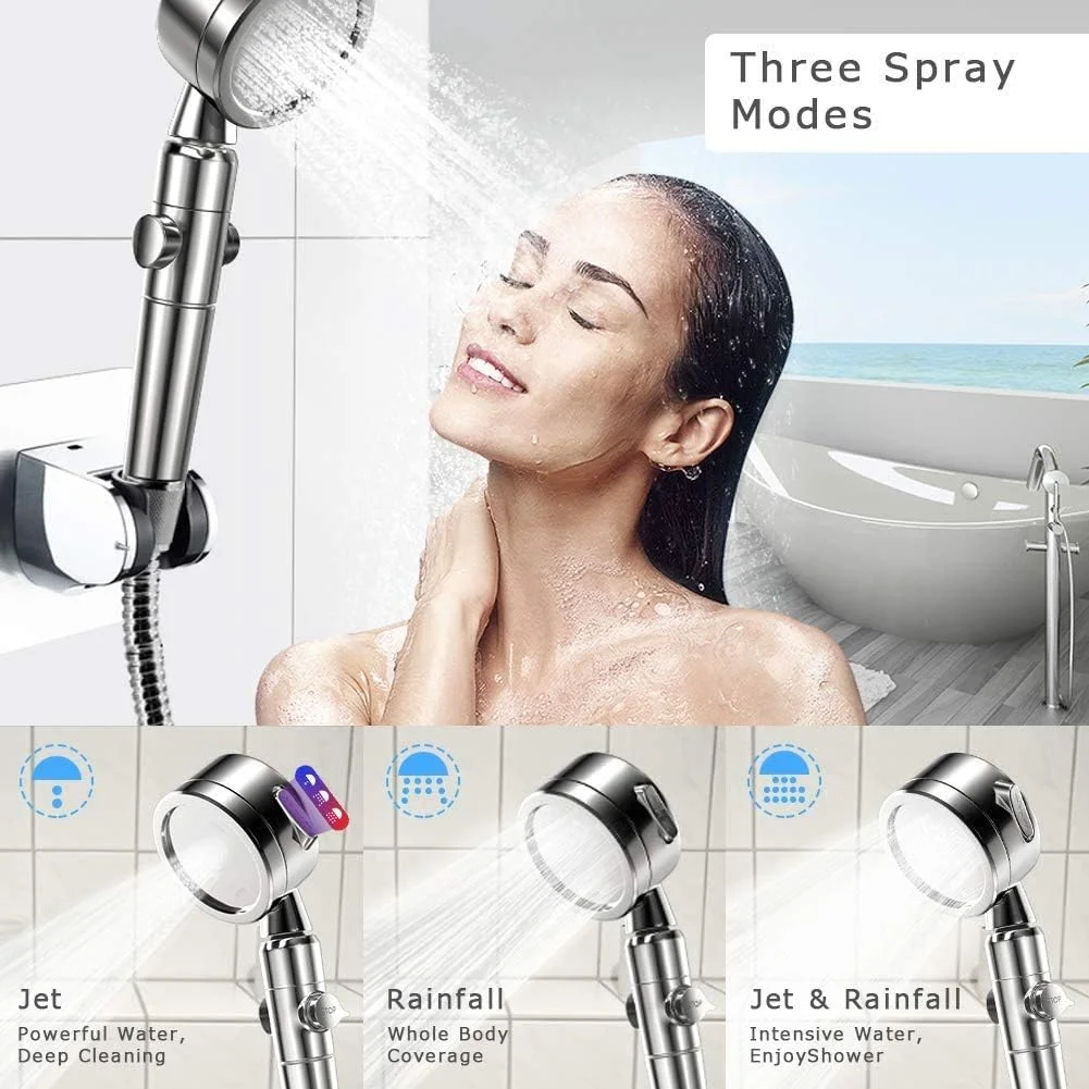 سردوش دستی و مجموعه فیلتر سردوش وابورس، فشار قوی با 3 حالت قابل تنظیم، صرفه جویی 70 درصدی در مصرف آب، دکمه روشن/خاموش، ضد نشت، نسخه به روز شده 2020، نقره ای. تصفیه کننده آب، حذف کلر سردوش دستی و مجموعه فیلتر سردوش وابورس، فشار قوی با 3 حالت قابل تنظیم، صرفه جویی 70 درصدی در مصرف آب، دکمه روشن/خاموش، ضد نشت، نسخه به روز شده 2020، نقره ای. تصفیه کننده آب، حذف کلر