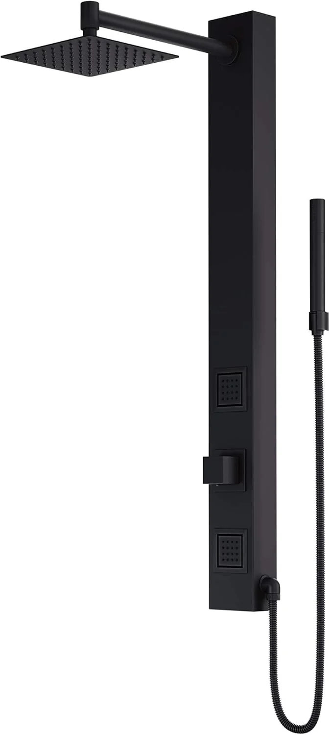 پنل دوش مشکی مات ویگو مدل ارکیده با دو جت ماساژور و سردوش دستی - سایز 20 در 39 اینچ