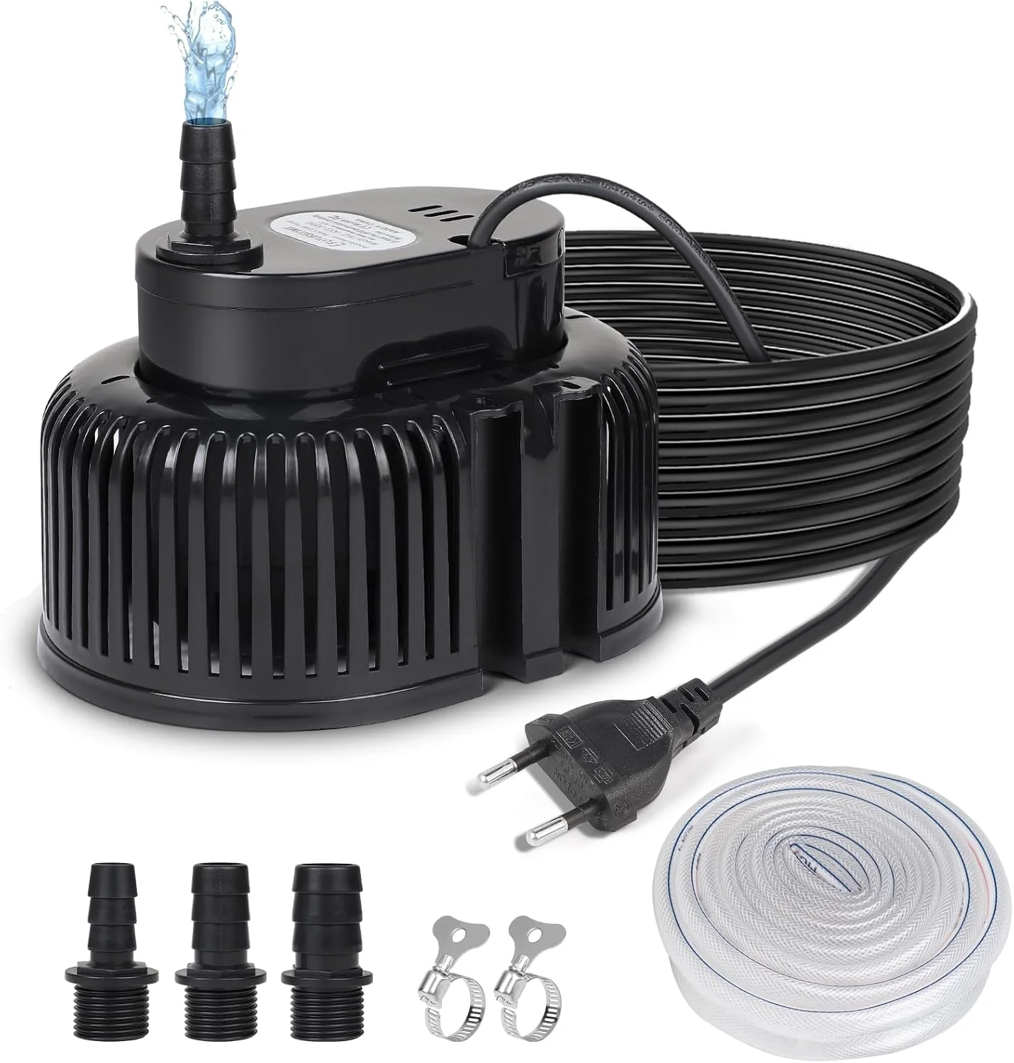 پمپ آب برقی EFUTURETIME 75 وات، پمپ مکش استخر 2500 لیتر در ساعت بدون شناور با کابل 7.2 متری، 3 آداپتور مختلف، شلنگ 5 متری، 2 بست (مشکی)