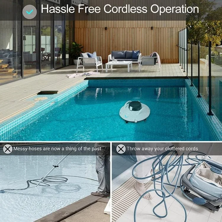 ربات تمیز کننده استخر بی سیم، جاروبرقی استخر تمام اتوماتیک با دو موتور، تا 50 متر مربع برای استخرهای مسطح