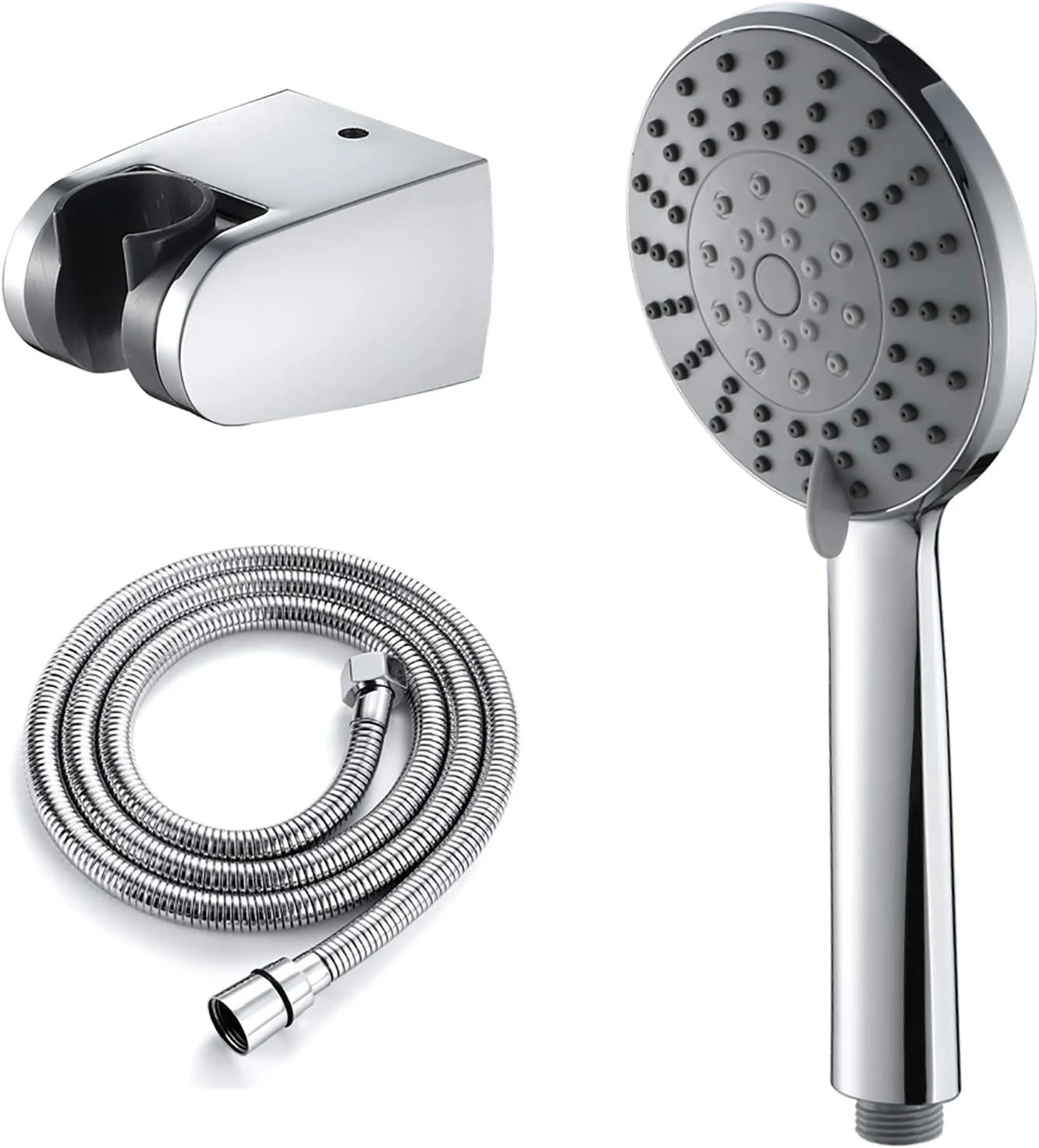 ست دوش دستی با فشار قوی روکش کروم، دارای 5 حالت پاشش، ست دوش دستی یونیورسال با شلنگ استیل ضد زنگ و نگهدارنده، G1/2 اینچ