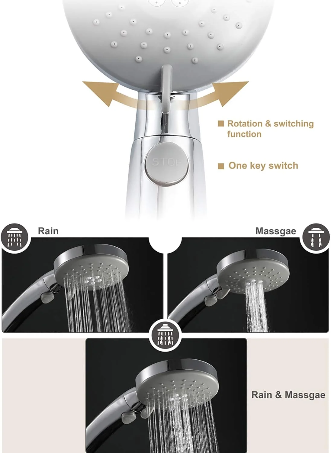 ست دوش دستی با فشار قوی، دارای 3 حالت پاشش، ست دوش دستی یونیورسال با شلنگ و نگهدارنده استیل