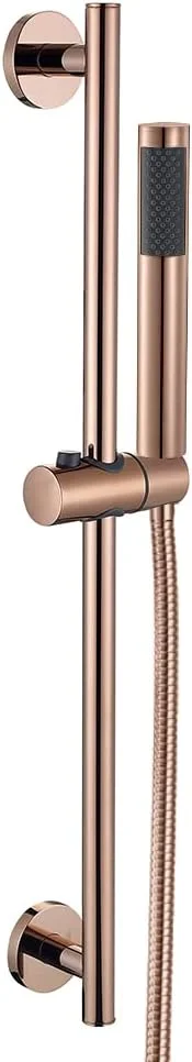 دوش دستی با میله لغزنده، ست دوش دستی برنجی یونیورسال، سر دوش فشار قوی با شلنگ دوش استیل 1.5 متری، رزگلد (رنگ: کروم) (رز