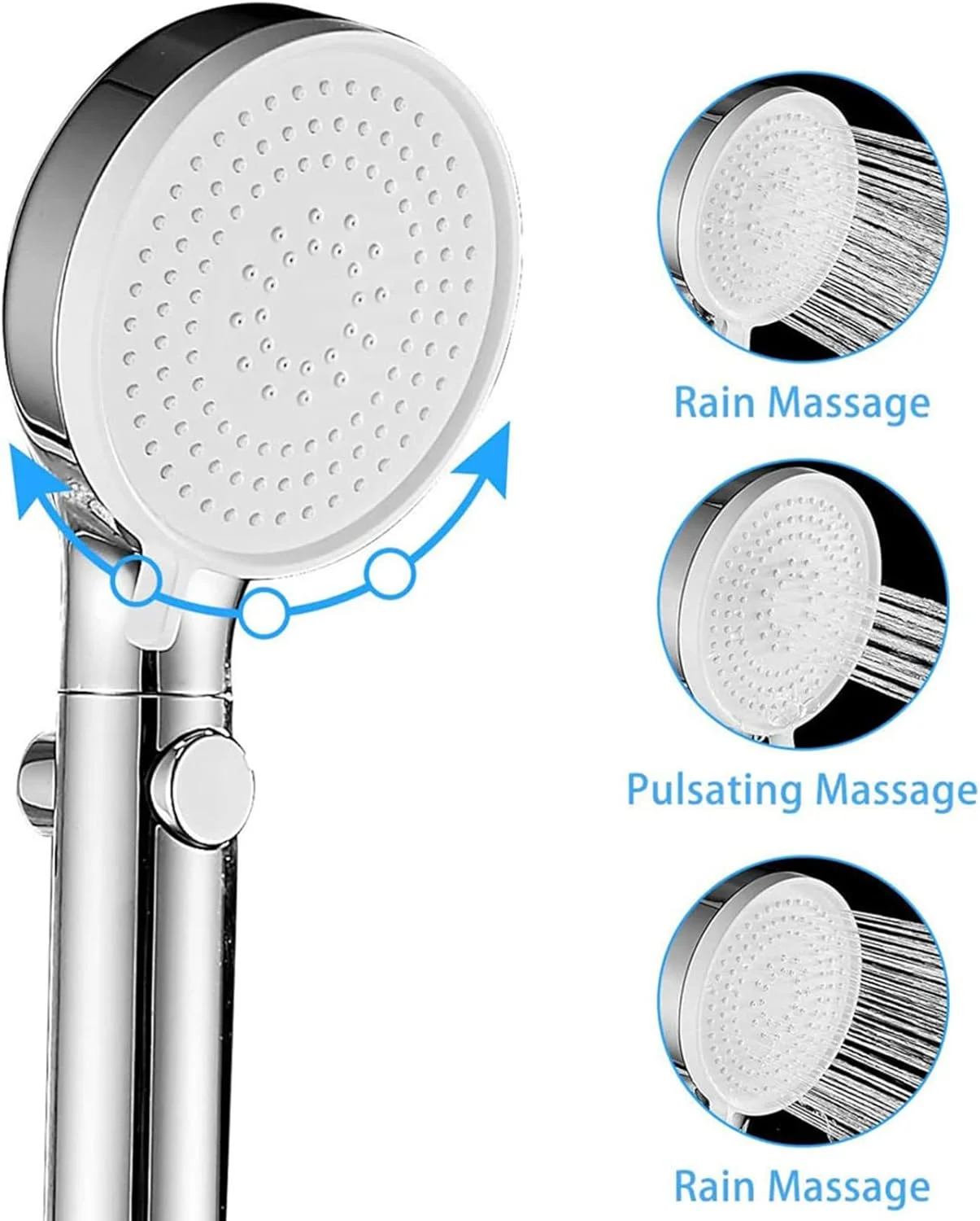 سردوش حمام، سردوش های فشار قوی با شلنگ، 3 حالت اسپری و دکمه توقف قابل تنظیم، سردوش جهانی، سردوش های دستی صرفه جویی در آب، کروم