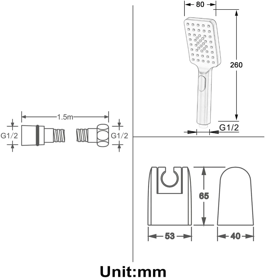 سردوش دستی ای‌بی‌اس فشار قوی VLNAACH با نگهدارنده دوش ای‌بی‌اس و شلنگ استیل، سردوش دستی چند منظوره