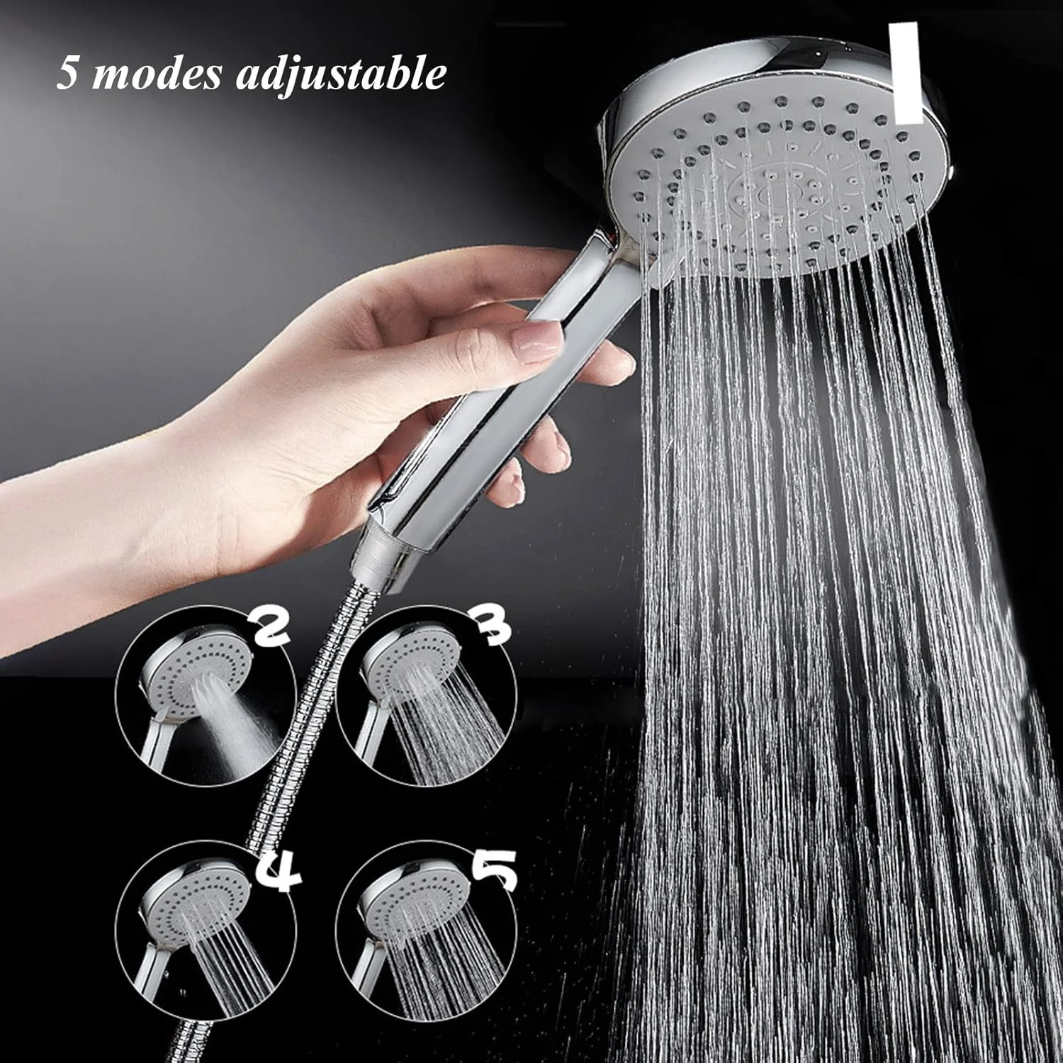 سردوش حمام فشار قوی بارانی به همراه بازوی افزایش طول، دارای 7 حالت مختلف، سردوش دستی ترکیبی، با قابلیت تنظیم ارتفاع/زاویه، کروم