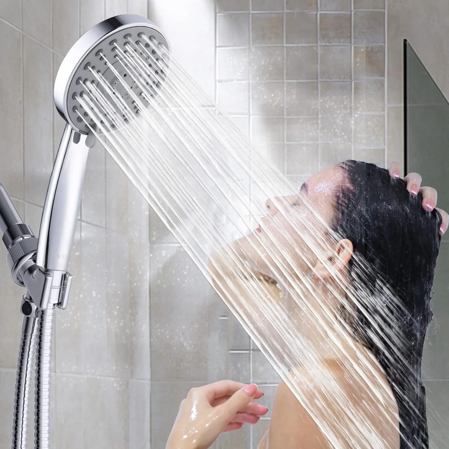 سردوش دستی فشار قوی VXV با 5 حالت پاشش و شلنگ استیل ضد زنگ برای شستشوی قدرتمند