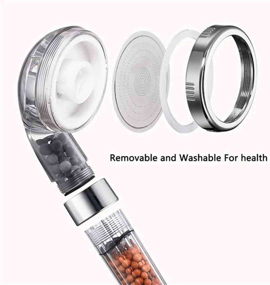 سردوش یونی، سردوش دستی فیلتردار با فشار قوی و صرفه جویی در آب با 3 حالت عملکرد، توپ انرژی آنیونی آب را تصفیه می کند و کلر را از بین می برد، آب سخت را نرم می کند