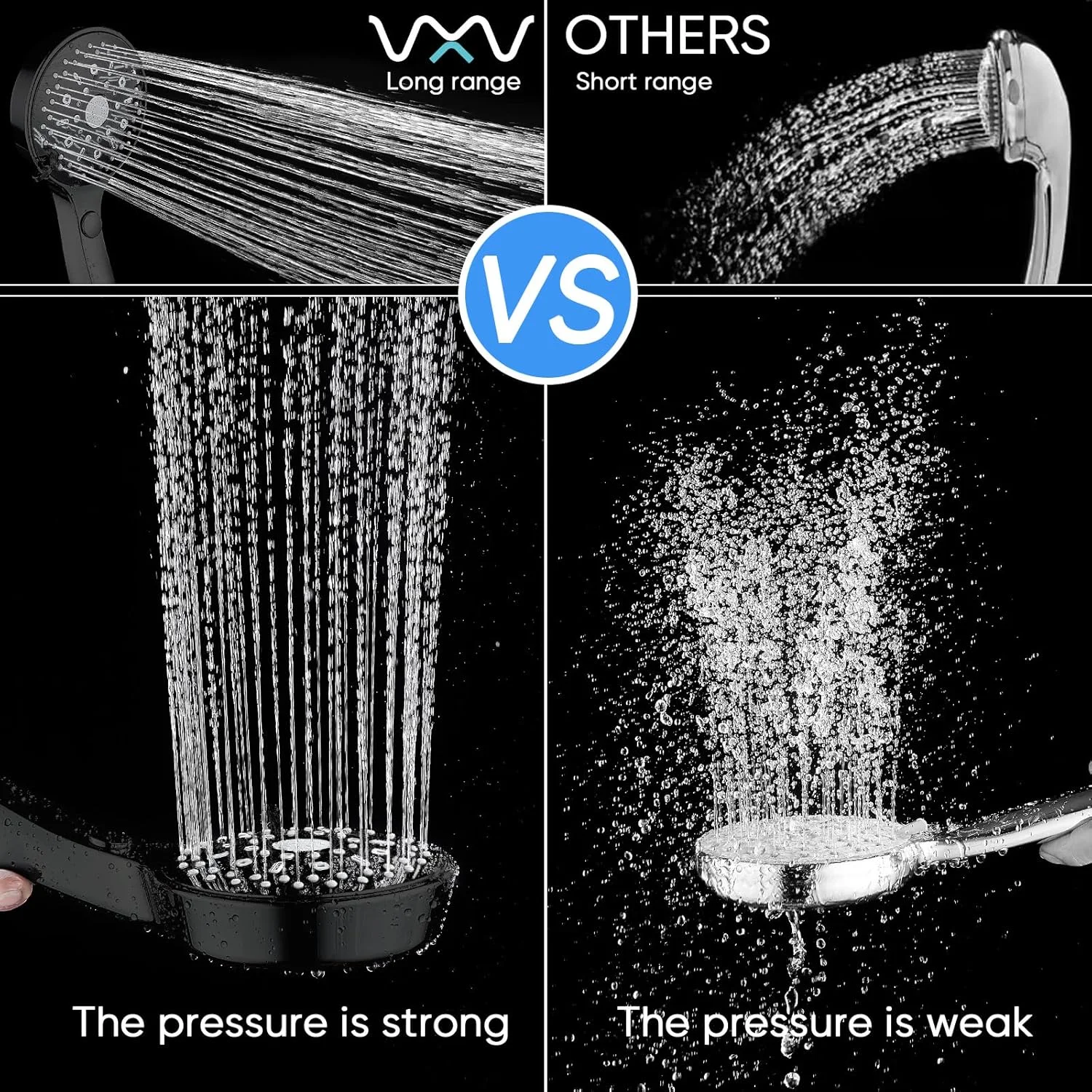 سردوش دستی فشار قوی VXV، دارای 12 حالت پاشش آب به همراه حالت صرفه جویی در مصرف آب، ست سردوش با جریان خروجی بالا 4.85 اینچی به همراه شلنگ 6 فوتی و پایه با زاویه قابل تنظیم، مشکی مات