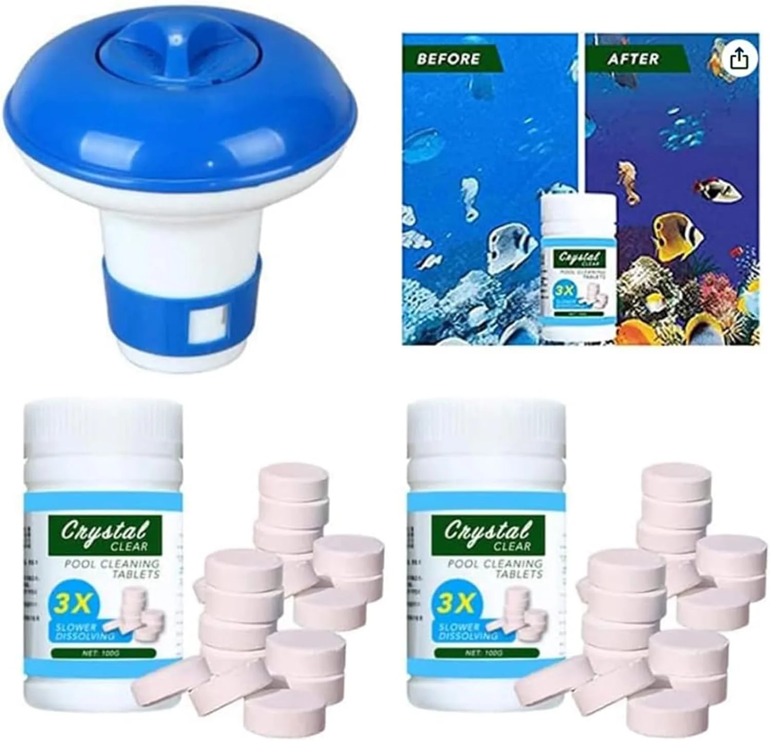 شناور تمیز کننده استخر گوریم با قرص های تصفیه کننده 200 گرمی و کیت پخش کننده کلر استخر