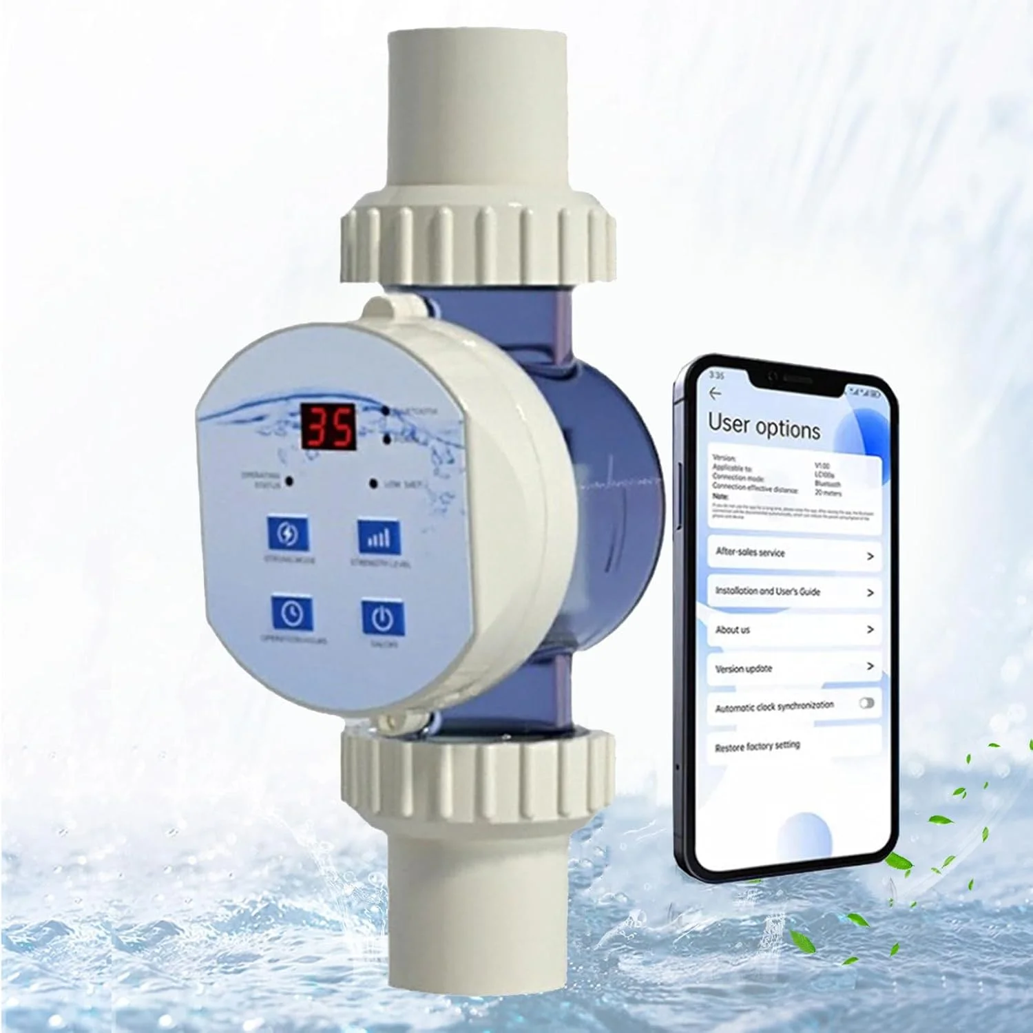 ژنراتور کلر نمکی برای استخرهای روکار، سیستم کلرزنی آب شور برای استخر شنا، کنترل از راه دور از طریق Wi-Fi و برنامه، عملکرد تمیز کردن خودکار 7.5 گرم در ساعت