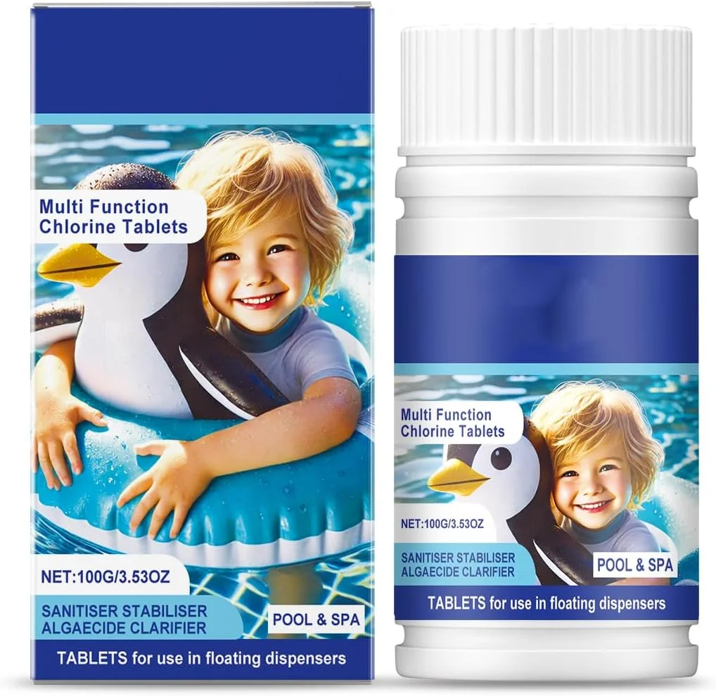 قرص کلر 100 گرمی حل شونده آهسته هوگود، قرص کلر برای استخر، درمان ضد عفونی جلبک برای استخر شنا، وان آب گرم، فواره، باکتری های آب اسپا (1.0)