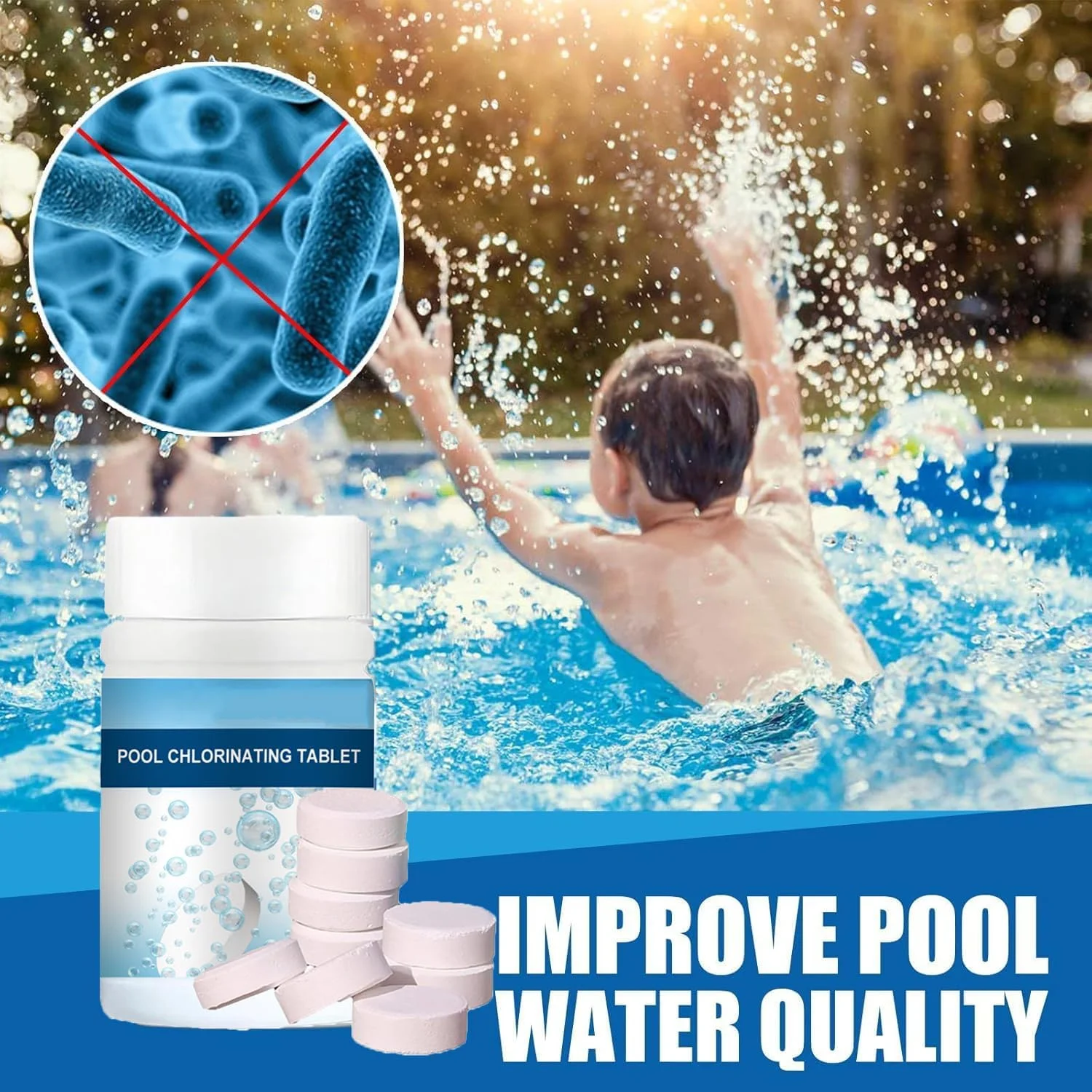 قرص های تمیز کننده استخر شنا Makbeaty، قرص های چند منظوره کلر برای ضد عفونی استخر شنا (2 * 100 عدد)