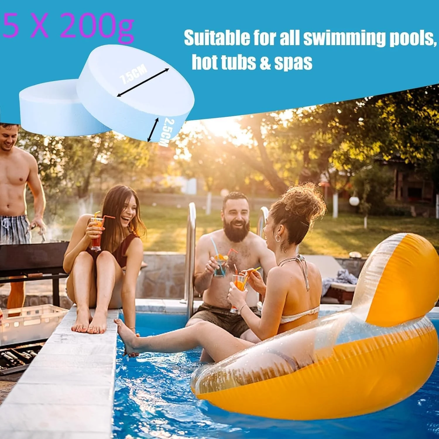 قرص کلر برای تمیز کردن آب استخر، جکوزی و اسپا - فرمول پیشرفته