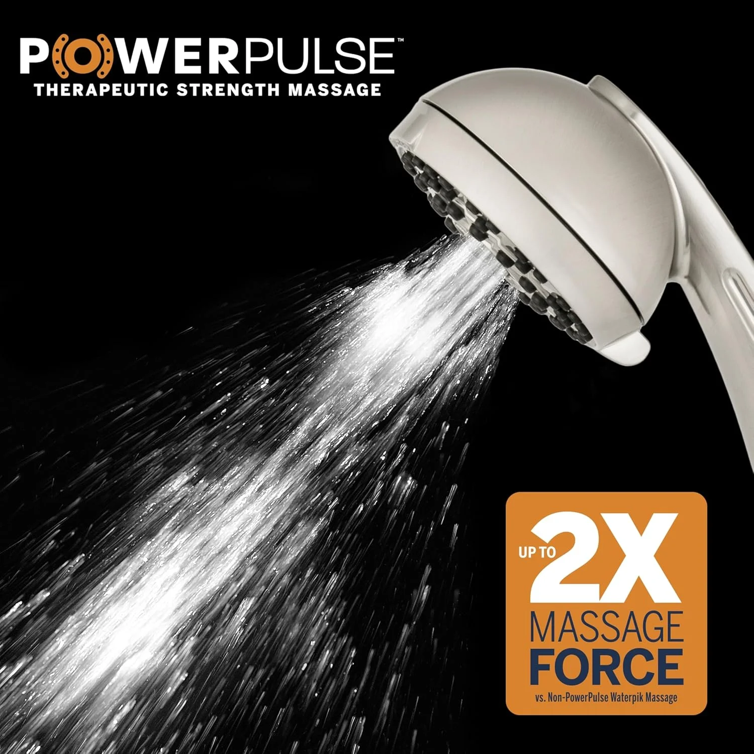 سردوش دستی ماساژ درمانی PowerPulse Waterpik، نیکل برس خورده، 6.8 لیتر در دقیقه، XAS-649E