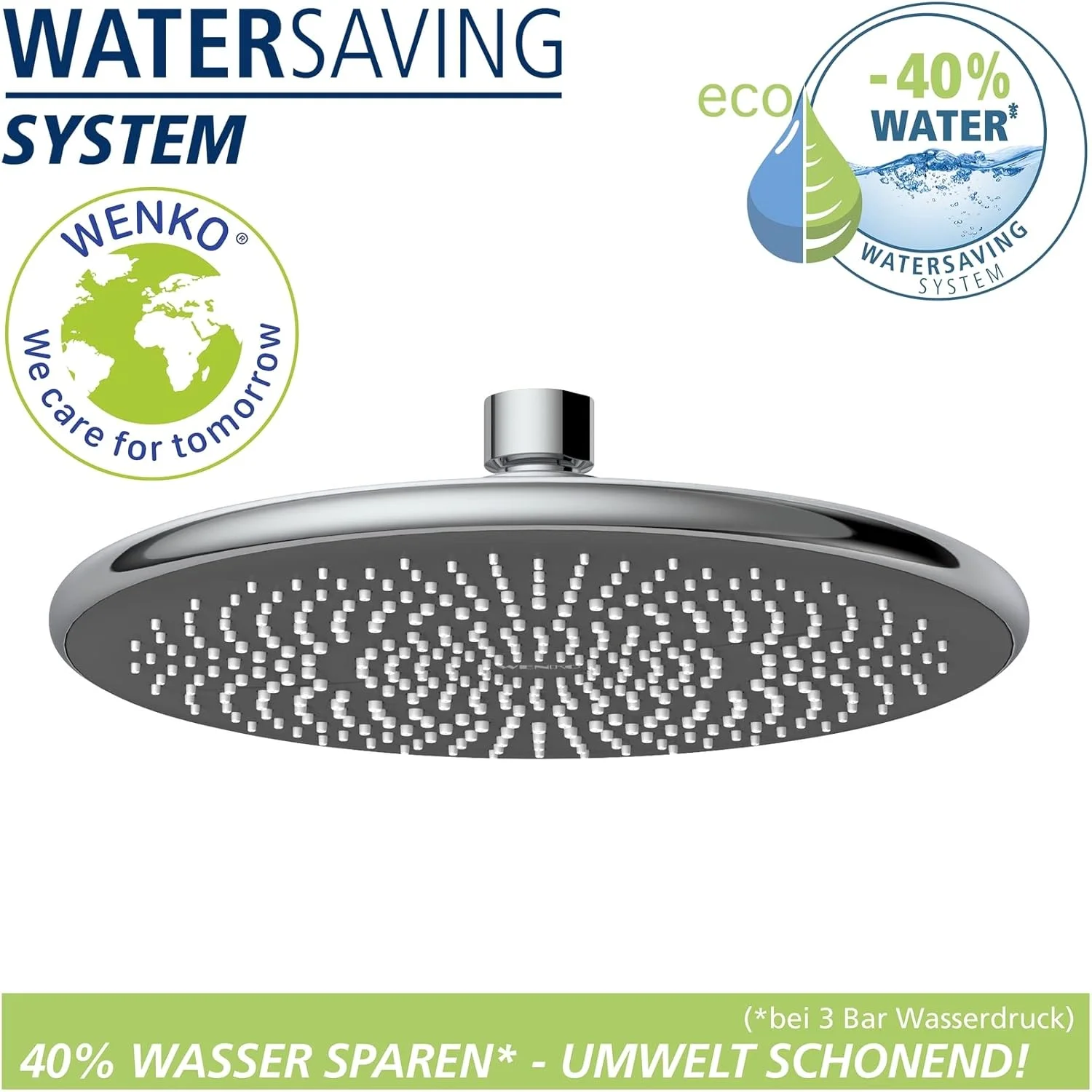 سردوش بارانی کاهنده مصرف آب ونکو، پلاستیک (ABS)، فشار قوی، نصب آسان، باران لوکس بزرگ، 22.5x22.5 سانتی متر، کروم