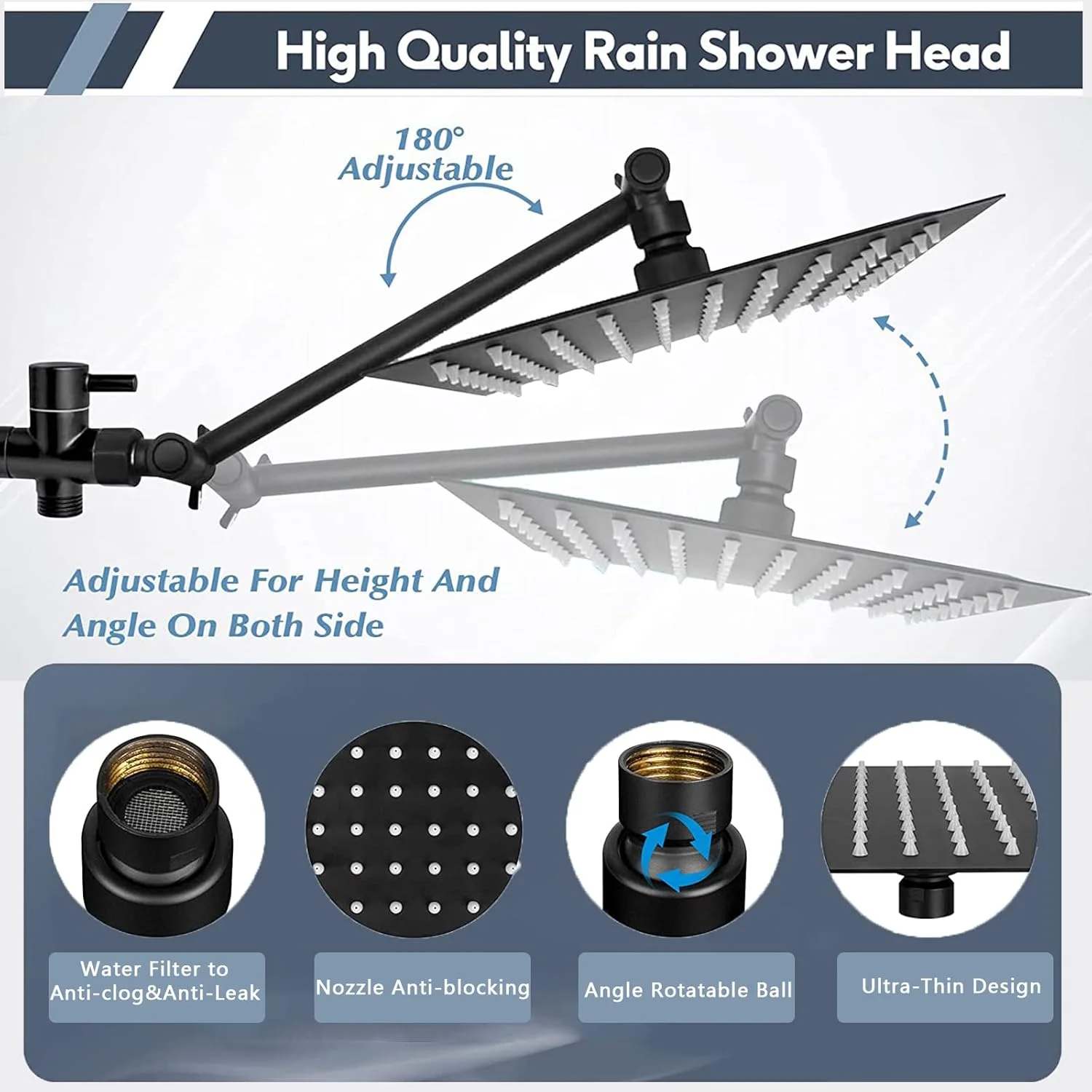 سردوش حمام WEISTERLLY با سردوشی دستی، سردوش بارانی، سردوش بارانی فشار قوی 8 اینچی / ترکیب سردوشی دستی با 3 حالت با بازوی افزایش طول، نگهدارنده سردوش / شلنگ 78 اینچی (مشکی)