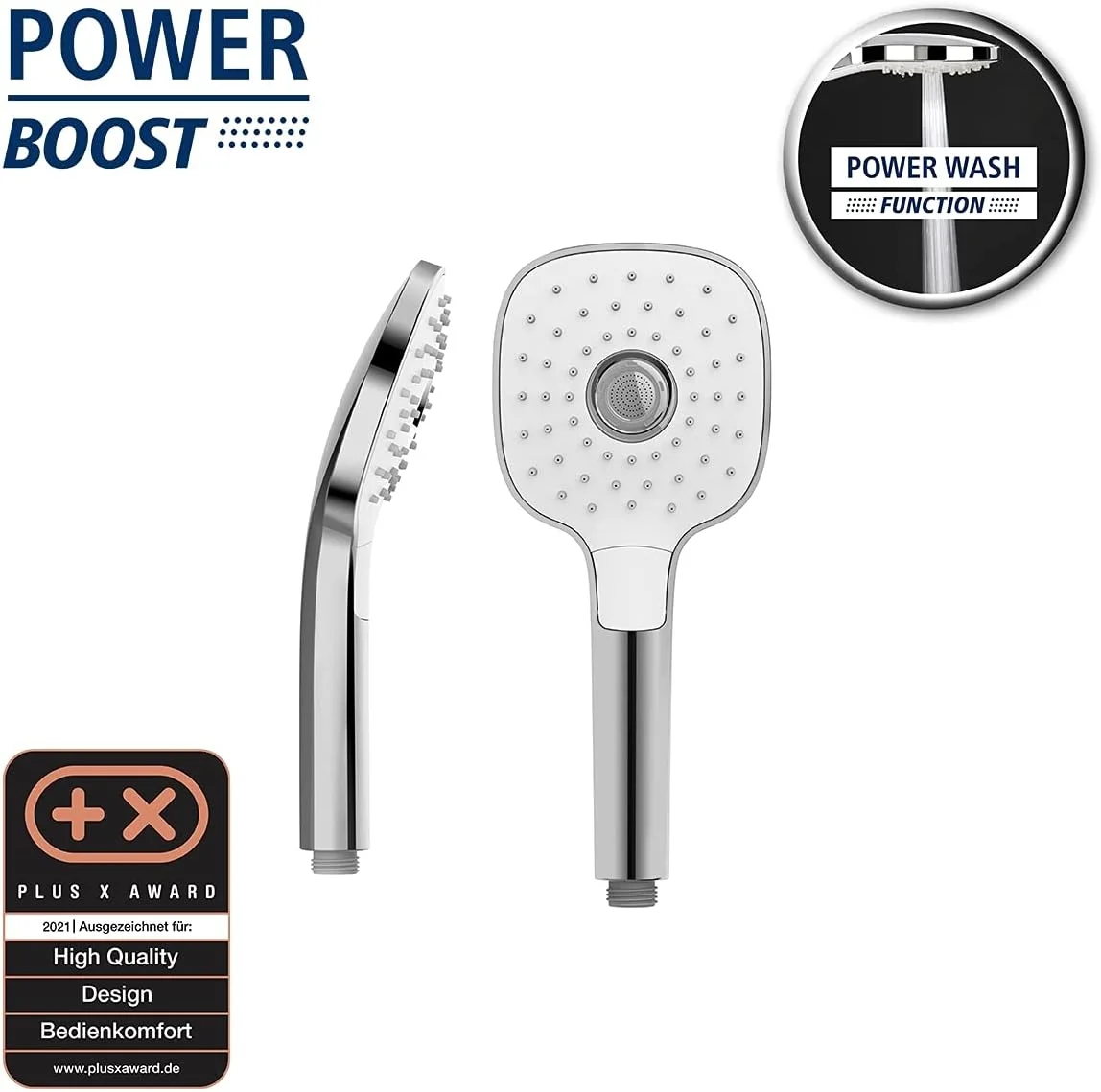 سردوش دستی ونکو مدل Power Boost، ABS، اتصال و تناسب جهانی، طراحی مدرن و شیک، فشار قوی و اسپری آرامش بخش، 12x12 سانتی متر، سفید