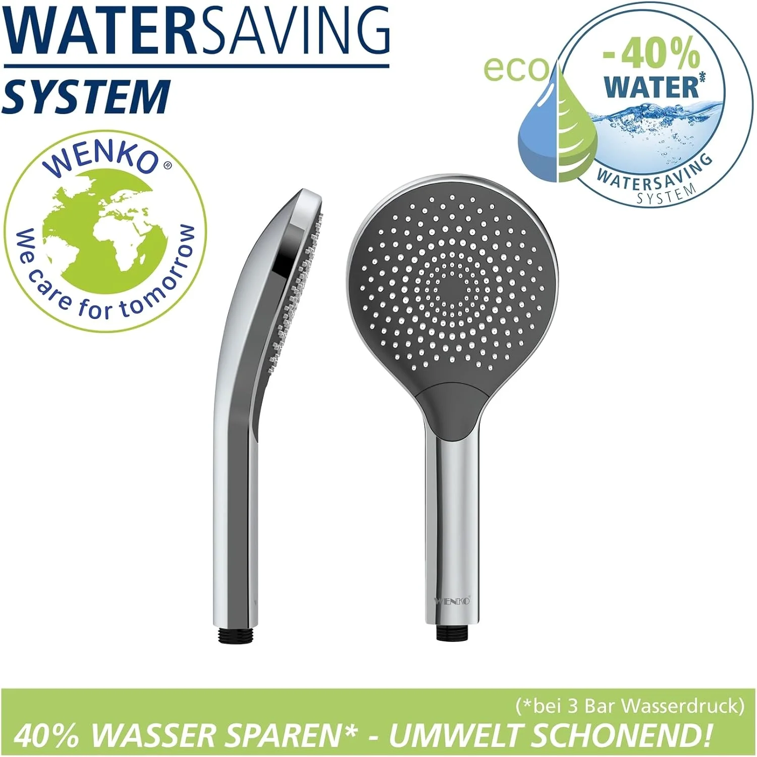 سردوش دستی کاهنده مصرف آب ونکو، ABS، گزینه های متعدد جت آب، اتصال و تناسب جهانی، اسپری سازگار با محیط زیست و آرامش بخش، 12x12 سانتی متر، کروم