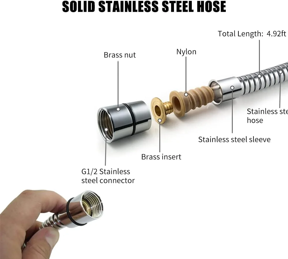 سری دوش دستی Weisy، ترکیب سر دوش بارانی با ۵ حالت پاشش، سر دوش فشار قوی به همراه شیر سه راهی و شلنگ استیل ضد زنگ، نگهدارنده سر دوش دستی کروم براق مناسب حمام