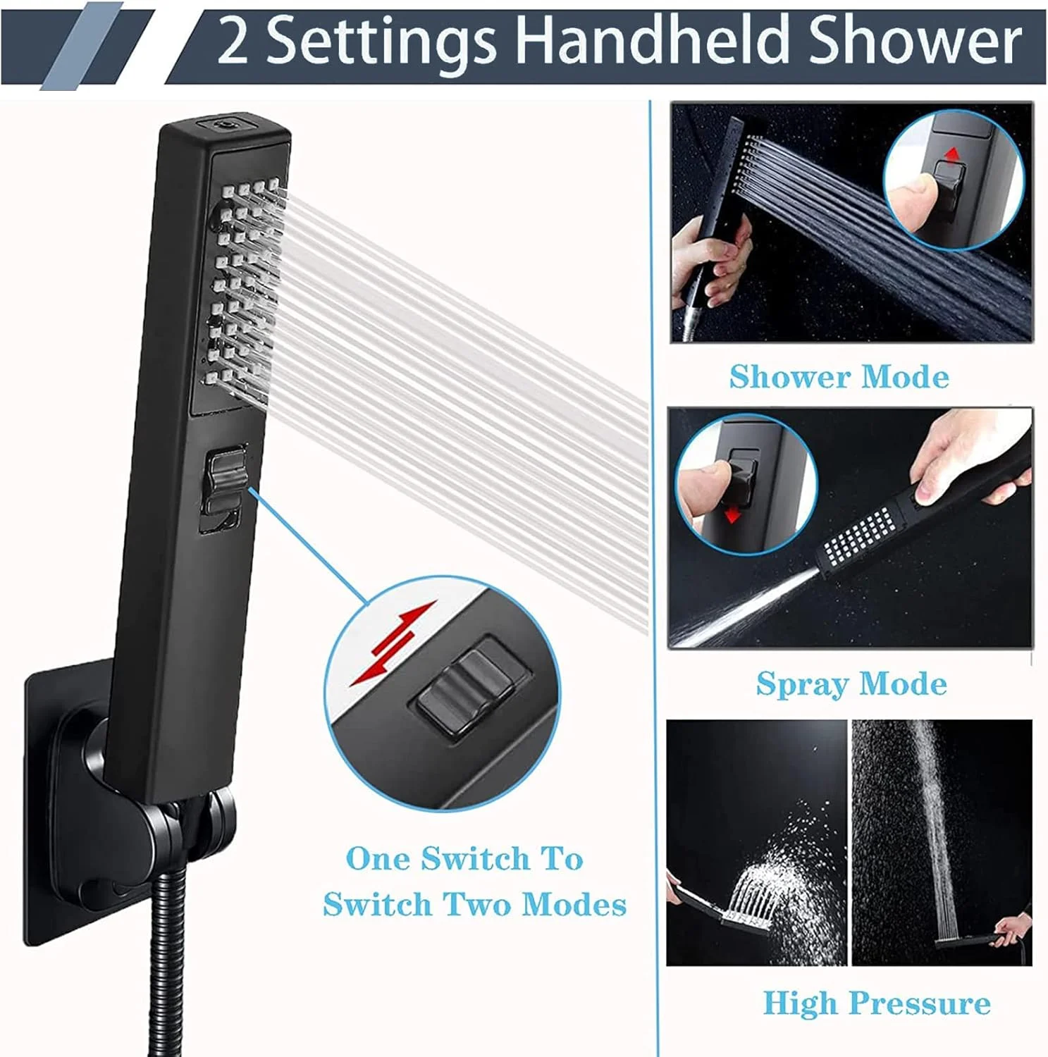 سردوش حمام WEISTERLLY با سردوشی دستی، سردوش بارانی، سردوش بارانی فشار قوی 8 اینچی / ترکیب سردوشی دستی با 3 حالت با بازوی افزایش طول، نگهدارنده سردوش / شلنگ 78 اینچی (مشکی)
