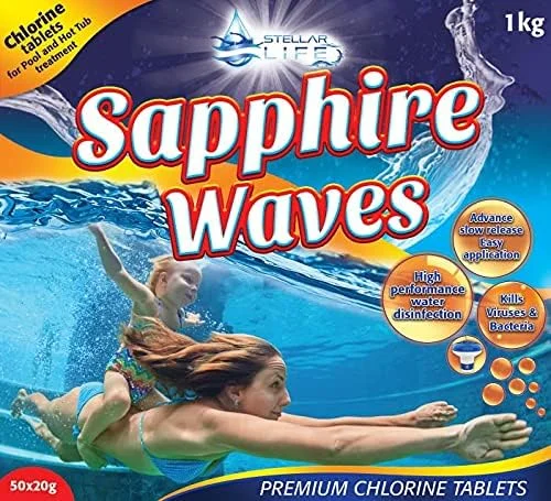 قرص کلر Sapphire Waves برای جکوزی، قرص کلر برای استخر، قرص کلر، قرص کلر جکوزی، قرص کلر استخر، 1 کیلوگرم 50 عدد 20 گرمی