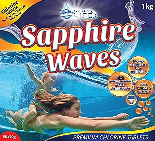 قرص کلر Sapphire Waves برای جکوزی، قرص کلر برای استخر، قرص کلر، قرص کلر جکوزی، قرص کلر استخر، 1 کیلوگرم 50 عدد 20 گرمی