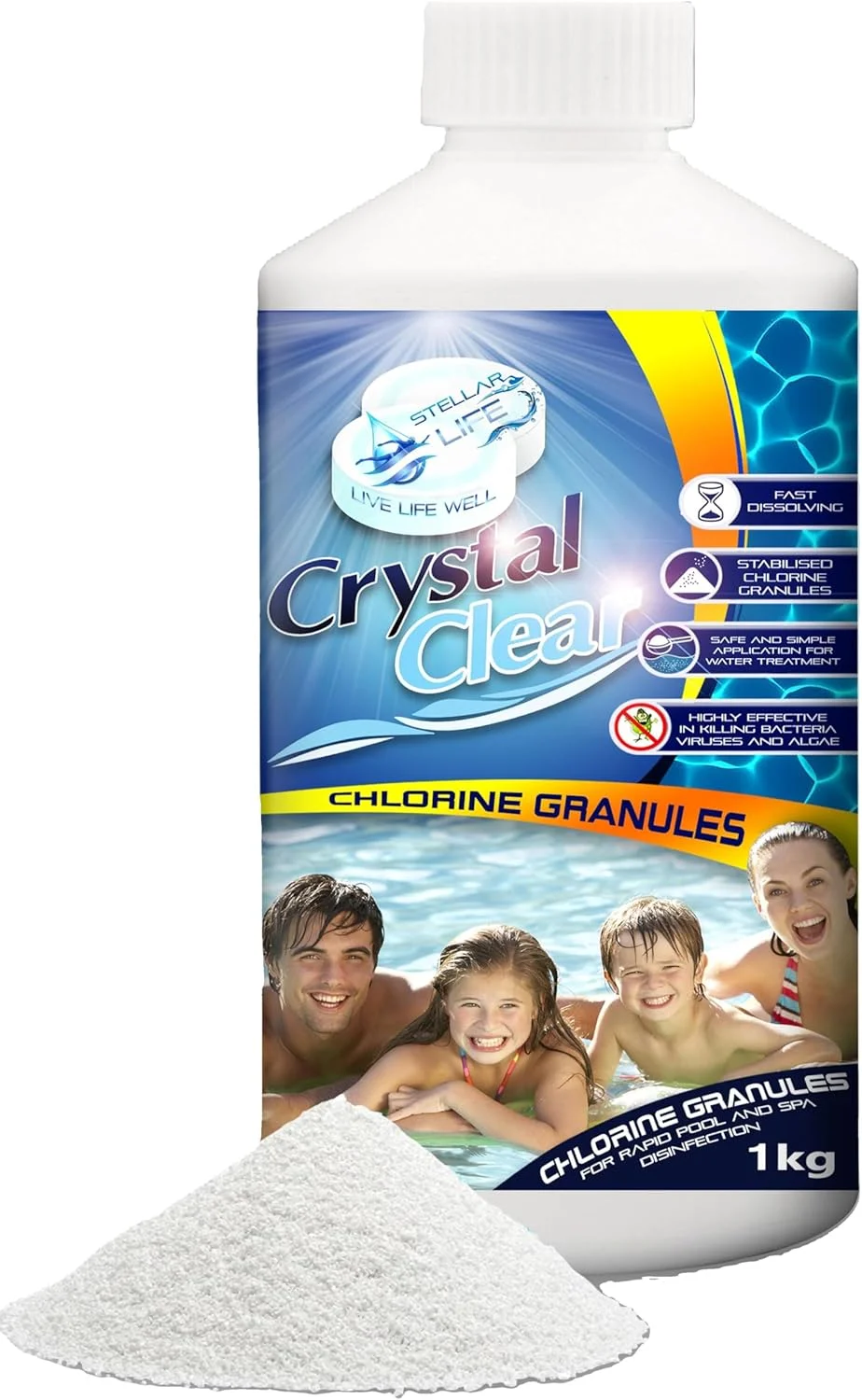 گرانول کلر برای تصفیه آب استخر، جکوزی و اسپا. ۱ کیلوگرم، حل شوندگی سریع و تثبیت شده برای تعادل آب، ضد عفونی و تمیز کردن سریع گرانول کلر برای تصفیه آب استخر، جکوزی و اسپا. ۱ کیلوگرم، حل شوندگی سریع و تثبیت شده برای تعادل آب، ضد عفونی و تمیز کردن سریع