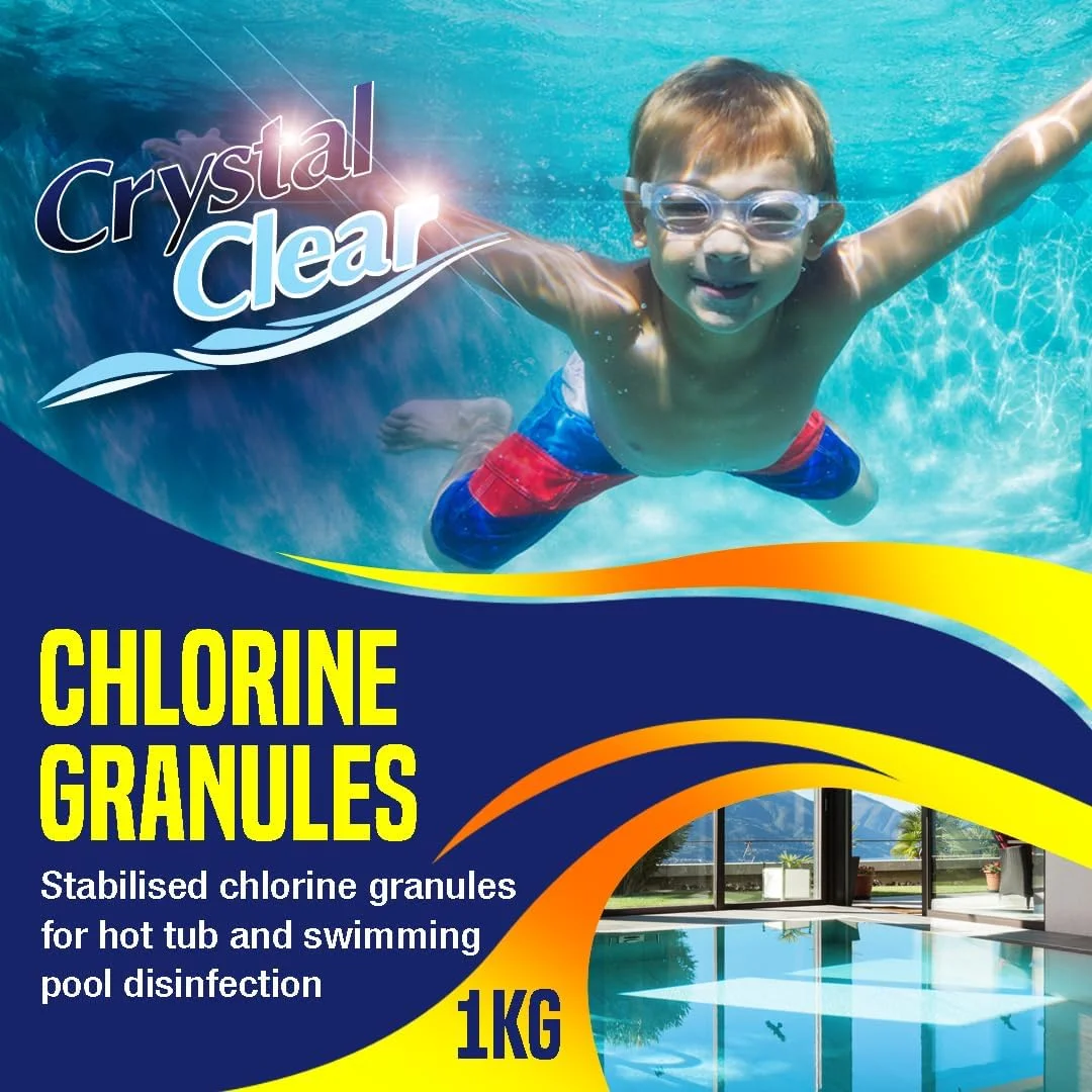 گرانول کلر برای تصفیه آب استخر، جکوزی و اسپا. ۱ کیلوگرم، حل شوندگی سریع و تثبیت شده برای تعادل آب، ضد عفونی و تمیز کردن سریع گرانول کلر برای تصفیه آب استخر، جکوزی و اسپا. ۱ کیلوگرم، حل شوندگی سریع و تثبیت شده برای تعادل آب، ضد عفونی و تمیز کردن سریع