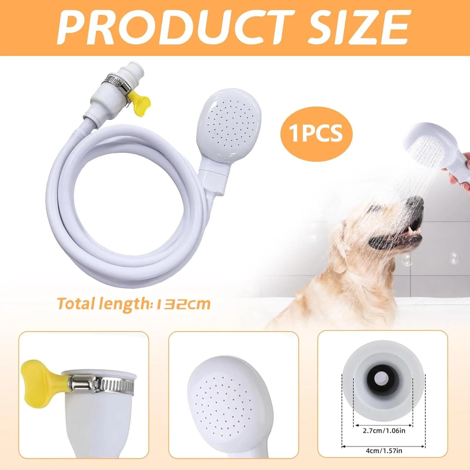 شلنگ دوش شیر آب Wjelet برای حمام، سر دوش تکی حمام با شلنگ 1.3 متری به همراه بست، دوش دستی قابل حمل برای شستشوی حیوانات خانگی و استفاده در سینک آشپزخانه