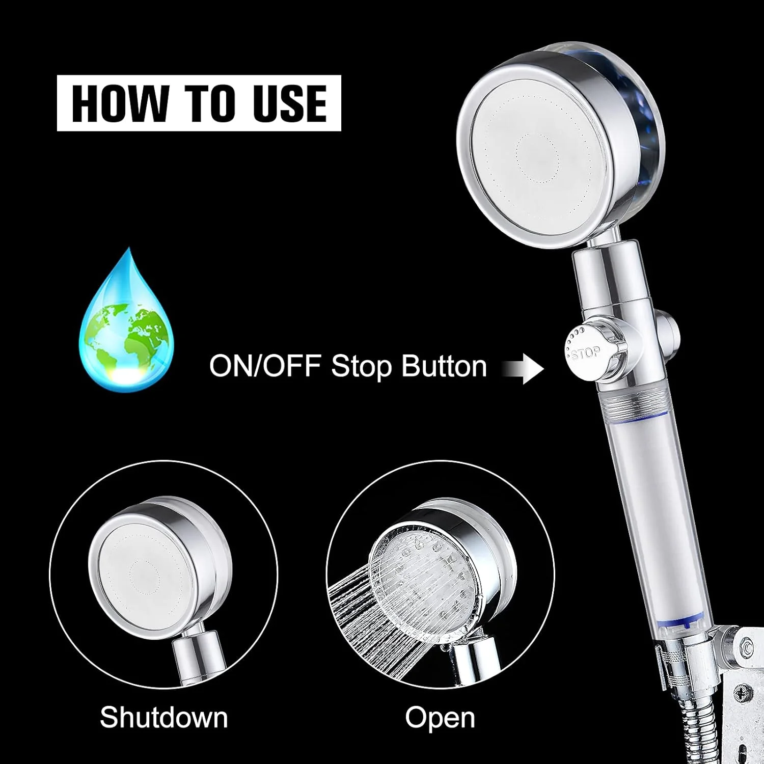 سردوش حمام پرفشار صرفه جویی در آب - سردوش های فن پرفشار با فیلتر و دکمه توقف - نصب آسان سردوش دستی اسپا با چرخش 360 درجه