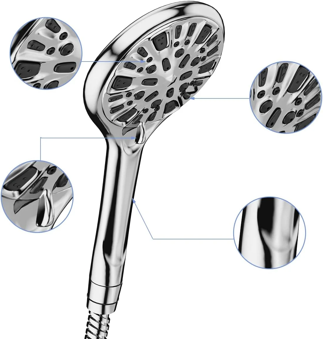 سردوش حمام YanBan، دارای 9 حالت قابل تنظیم اسپری، صرفه جویی در آب برای حمام، سردوش دستی تقویت کننده فشار با شلنگ استیل 1.5 متری و بازوی دوش، کروم