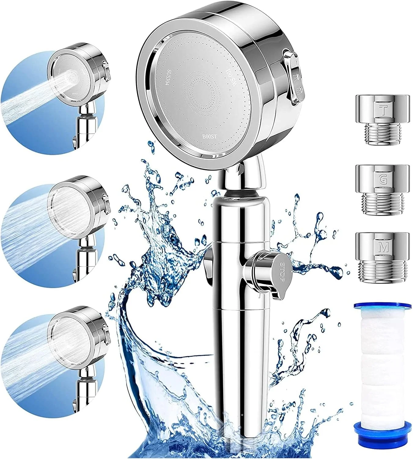 سردوش حمام Yearonan با سر دوشی دستی، سردوش های فیلتردار فشار قوی با 4 فیلتر PP، 3 حالت اسپری، سوئیچ یک دستی صرفه جویی در آب، اسپری دوش جداشدنی برای مو و پوست خشک