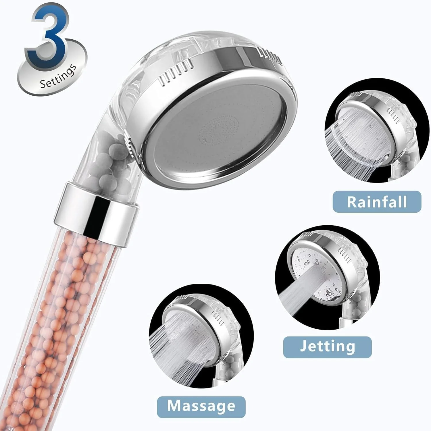 سر دوش دستی فیلتردار YelaJoy - سر دوش فشار قوی با 3 حالت پاشش آب برای آب سخت - مناسب برای پوست و موی خشک، سر دوش ماساژ چند منظوره، سر دوش دستی با 2 عدد فیلتر اضافی