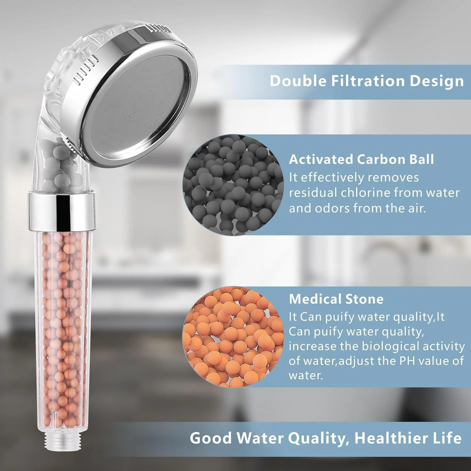 سر دوش دستی فیلتردار YelaJoy - سر دوش فشار قوی با 3 حالت پاشش آب برای آب سخت - مناسب برای پوست و موی خشک، سر دوش ماساژ چند منظوره، سر دوش دستی با 2 عدد فیلتر اضافی