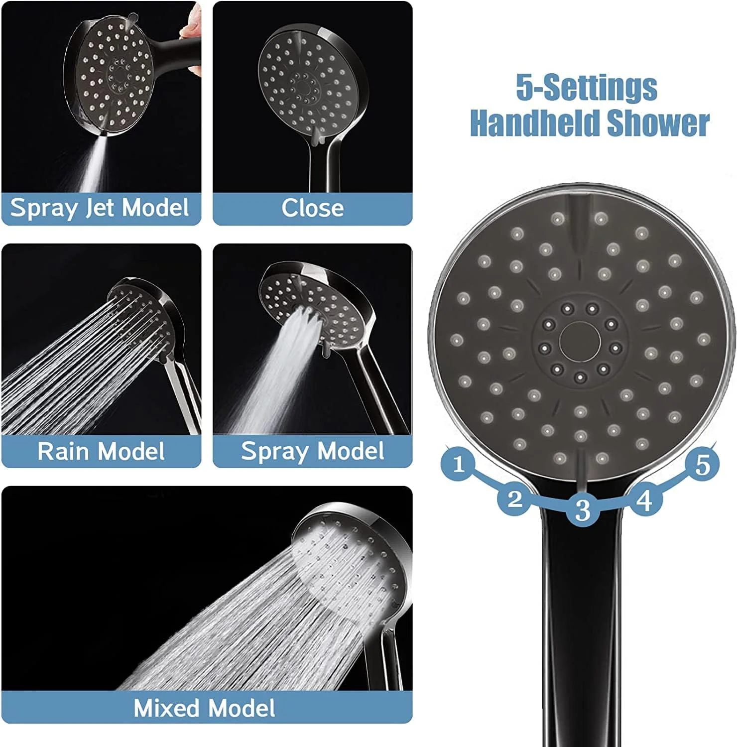 سردوش حمام، سردوش بارانی 20 سانتی‌متری با ترکیب اسپری دستی، سردوش‌های فشار قوی با کلید روشن/خاموش و بازوی اکستنشن 28 سانتی‌متری قابل تنظیم زاویه/تنظیم‌کننده جریان، تمیز کردن آسان وان حمام، مشکی