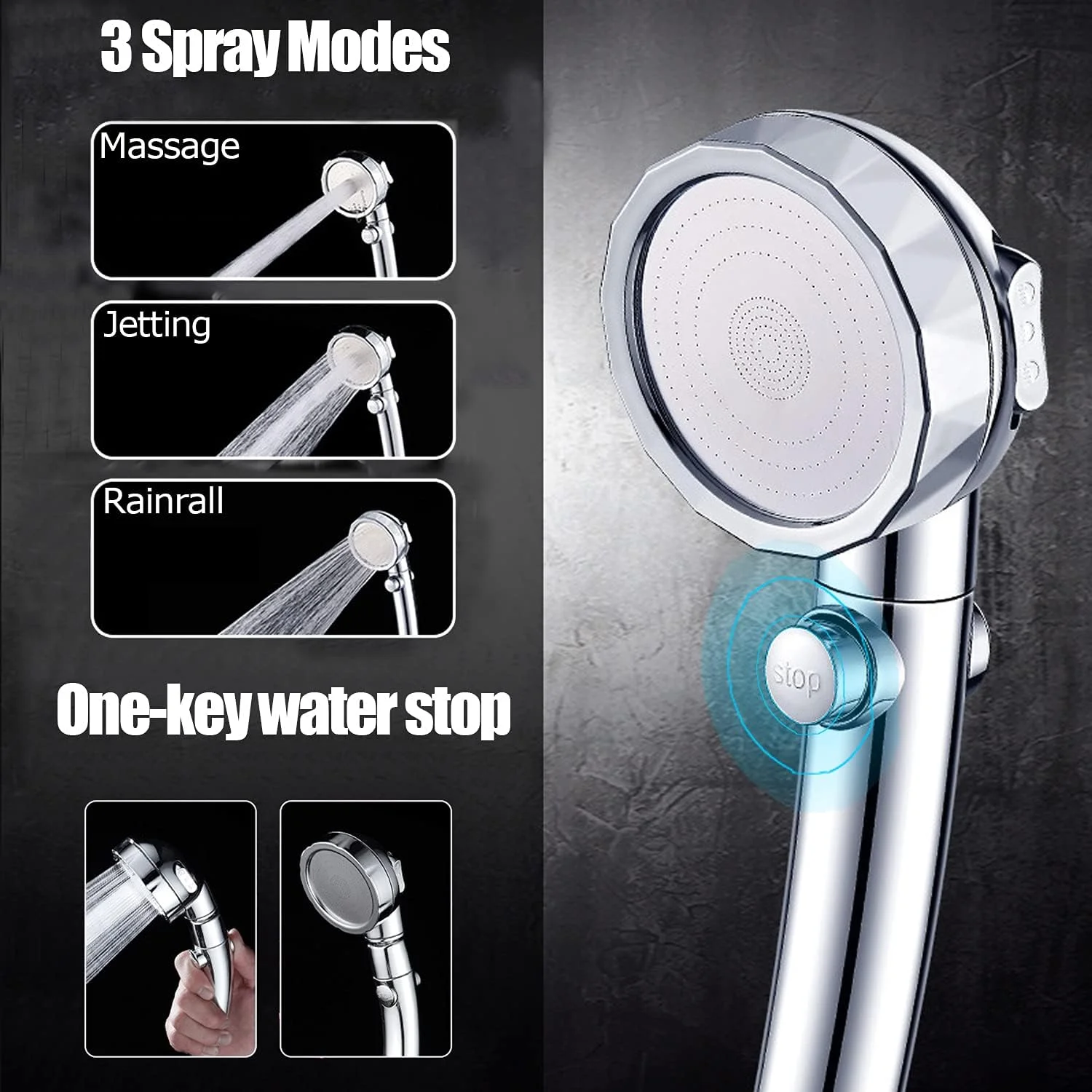 دوش دستی فشار قوی YANZIZAN، سر دوش فیلتردار 3 حالته با کلید روشن/خاموش، سر دوش دستی با شلنگ و پایه جایگزین