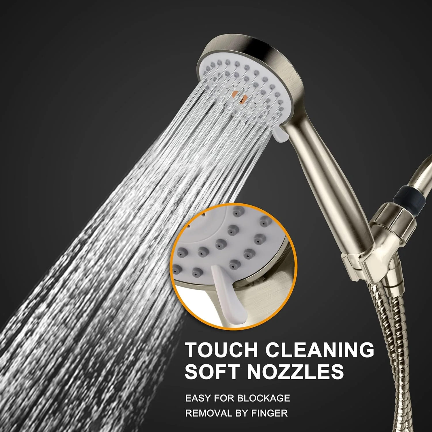 دوش دستی پرفشار YOO.MEE با اسپری قدرتمند برای مقابله با فشار آب پایین، چند منظوره، به همراه شلنگ 2 متری، پایه، تنظیم کننده جریان، نیکل برس خورده