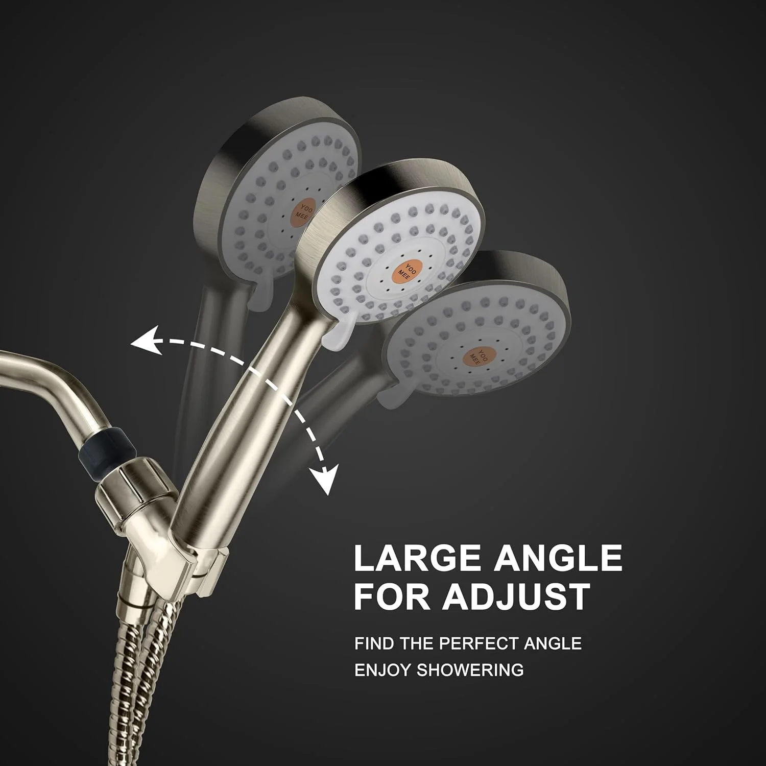 دوش دستی پرفشار YOO.MEE با اسپری قدرتمند برای مقابله با فشار آب پایین، چند منظوره، به همراه شلنگ 2 متری، پایه، تنظیم کننده جریان، نیکل برس خورده