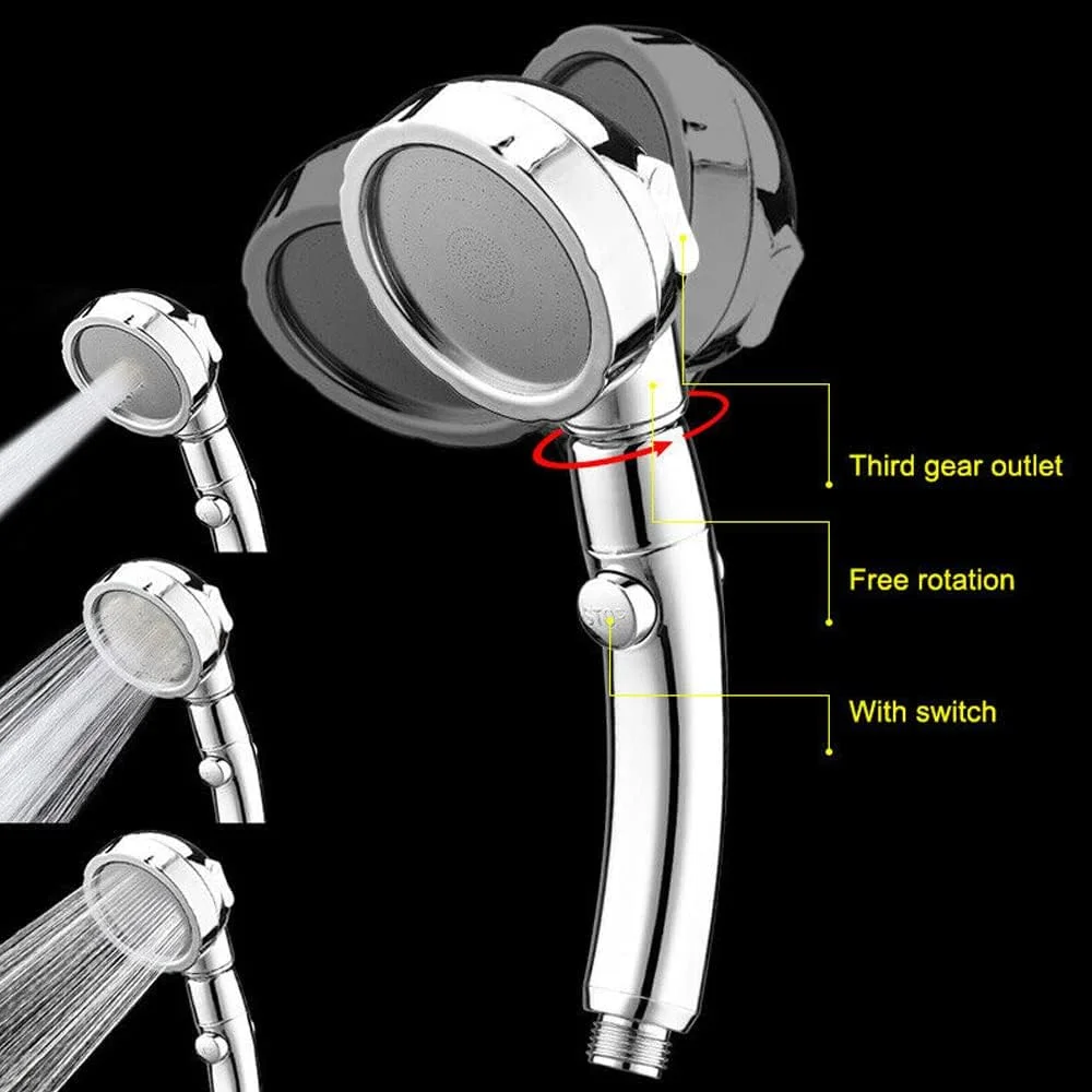 ست دوش دستی اگزاتیک ZAP، سر دوش جداشدنی با فشار بالا به همراه اسپری دستی و دکمه روشن/خاموش و 3 حالت اسپری، شلنگ 1.5 متری و پایه دیواری (کروم)